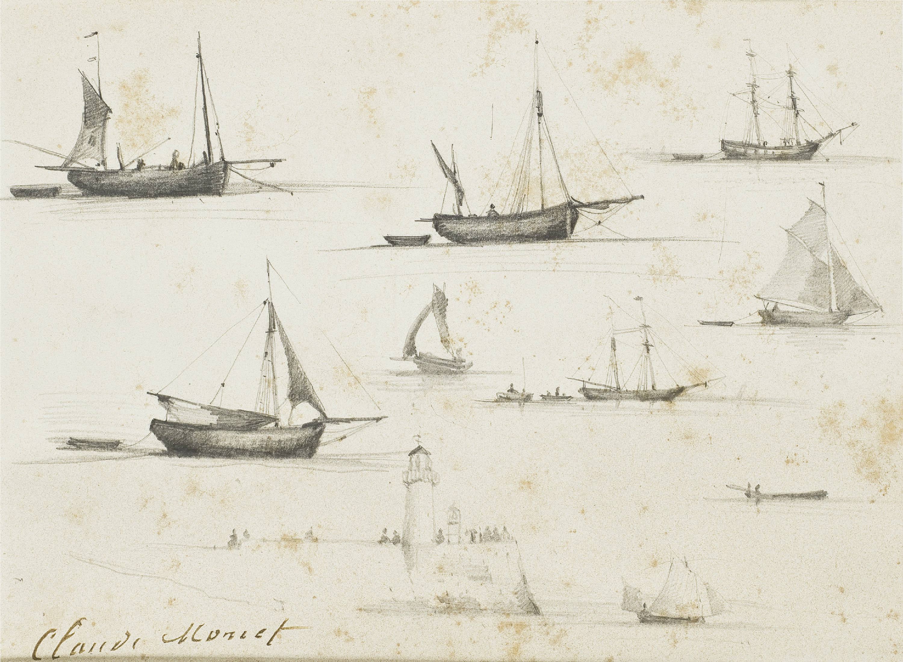 海景画 - 未命名帆船画作 - 多艘帆船于海面之景 