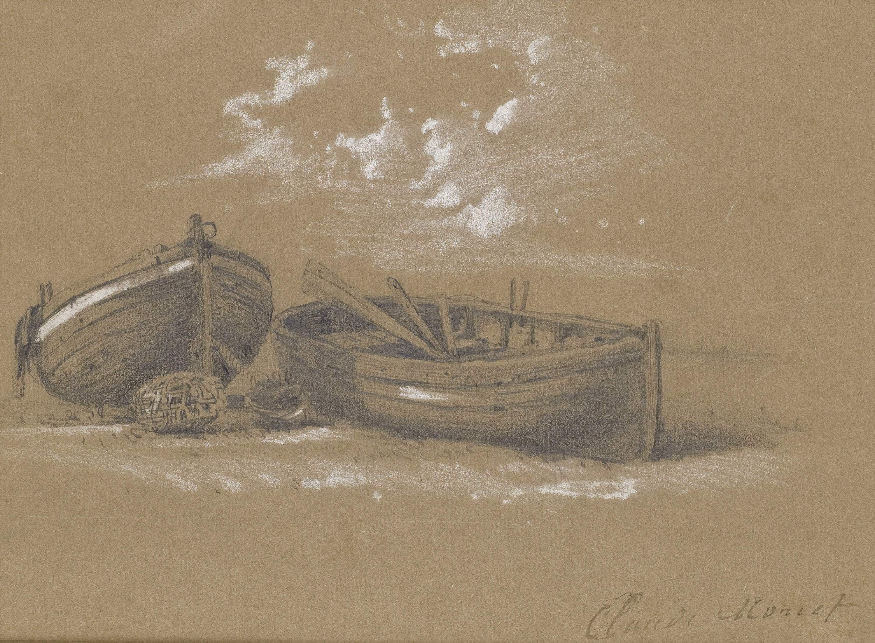 海景画 - 岸边双舟 - 双舟静置于海岸景致 