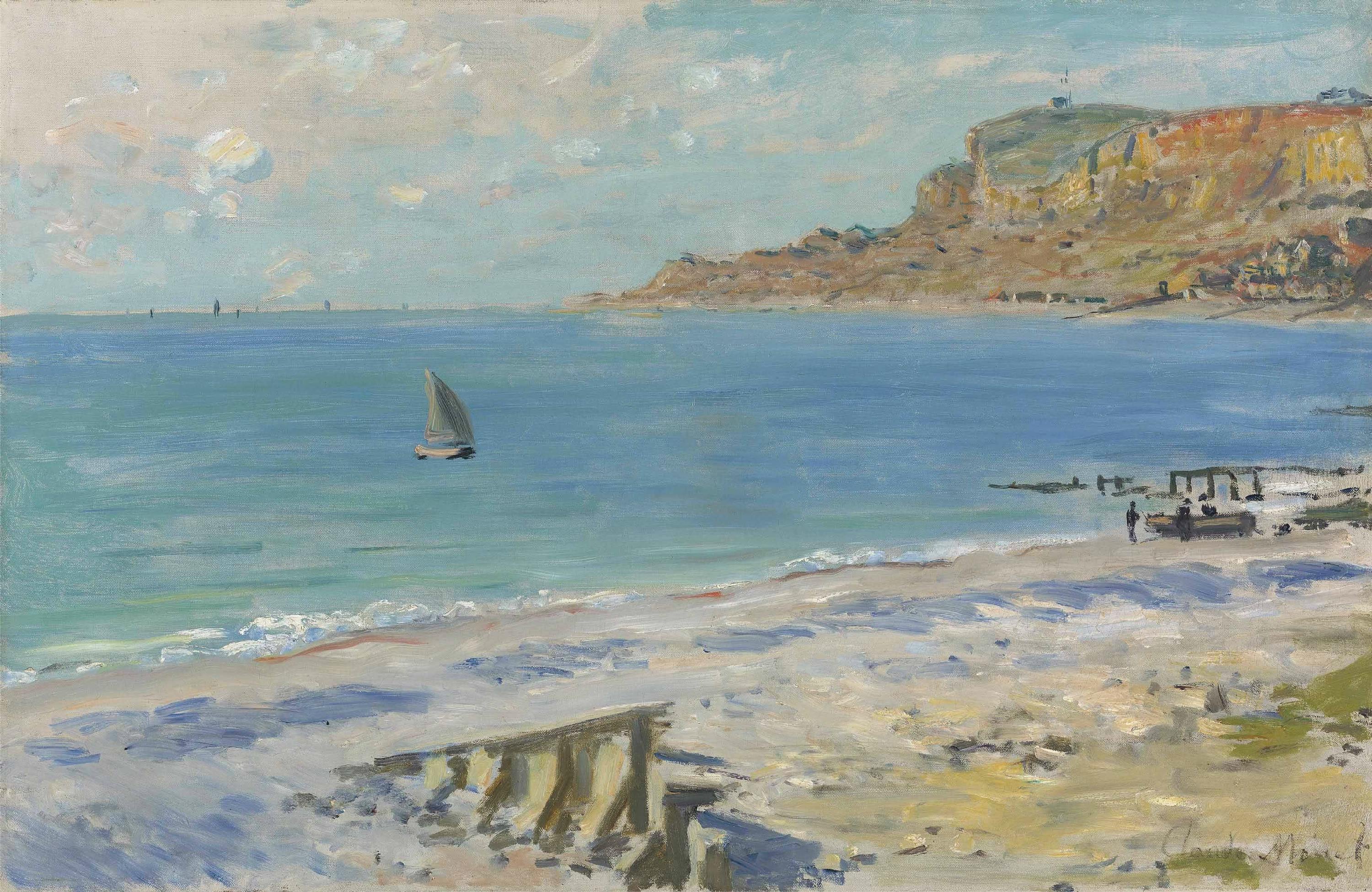 海景画 - 未知名海景画作 - 展现宁静海边帆船景象 