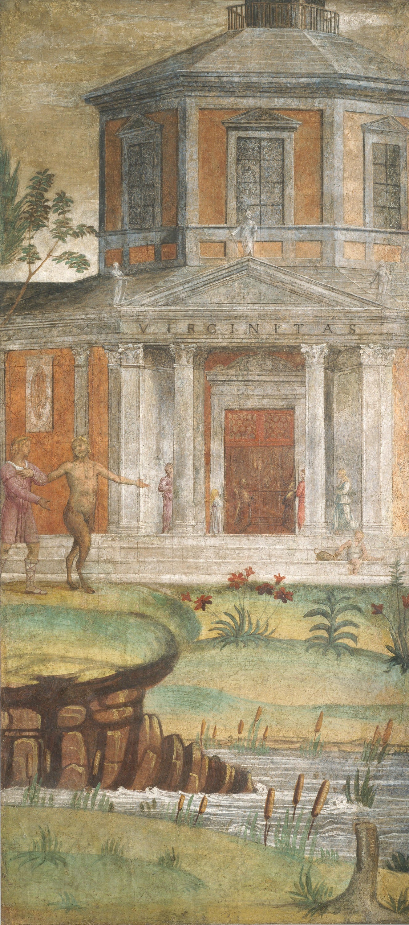 其他 - 未知建筑壁画 - 绘建筑旁人物自然景致 