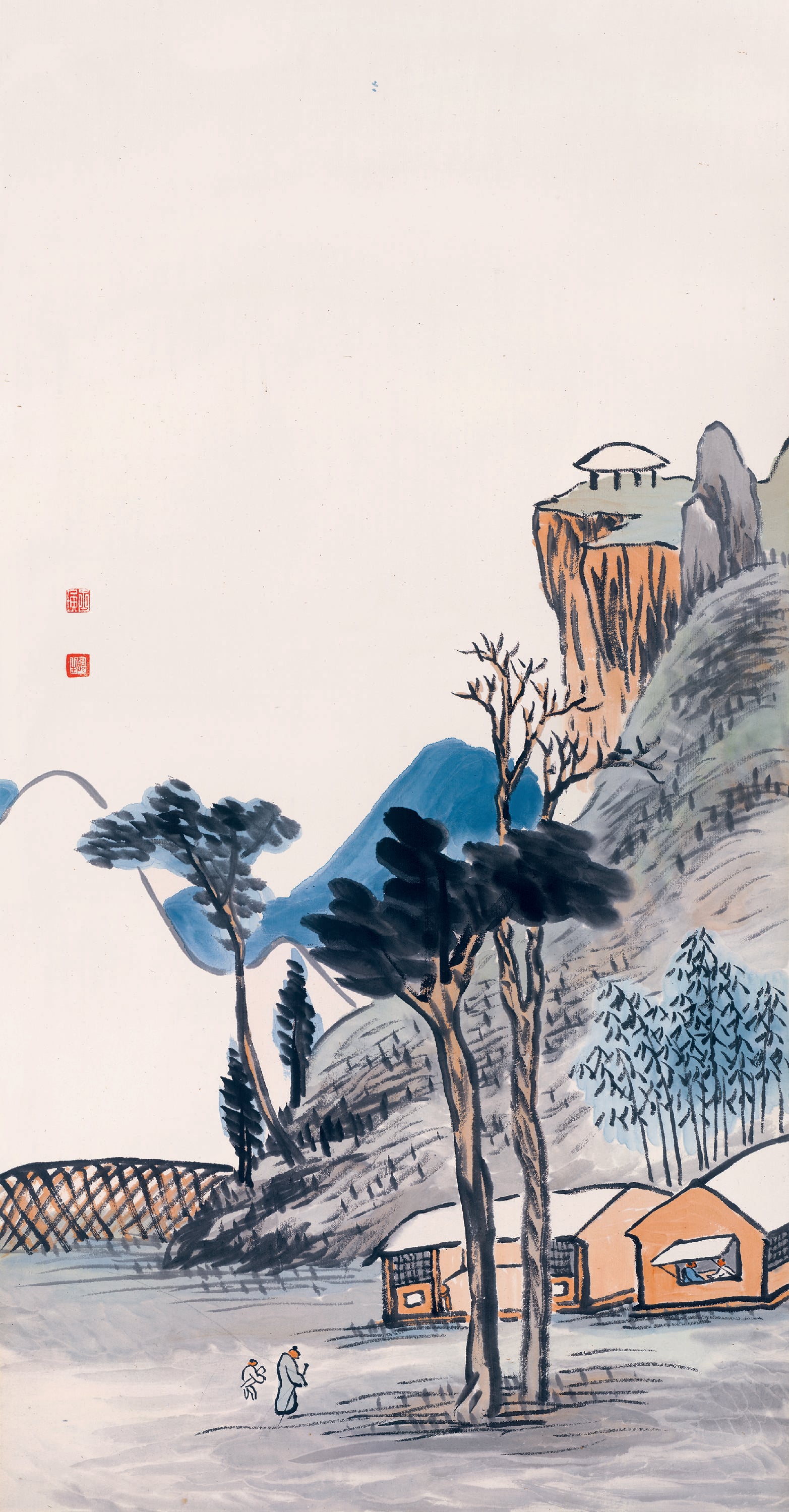 山水画 - 山水人家图景 - 山水间人家静谧景象 