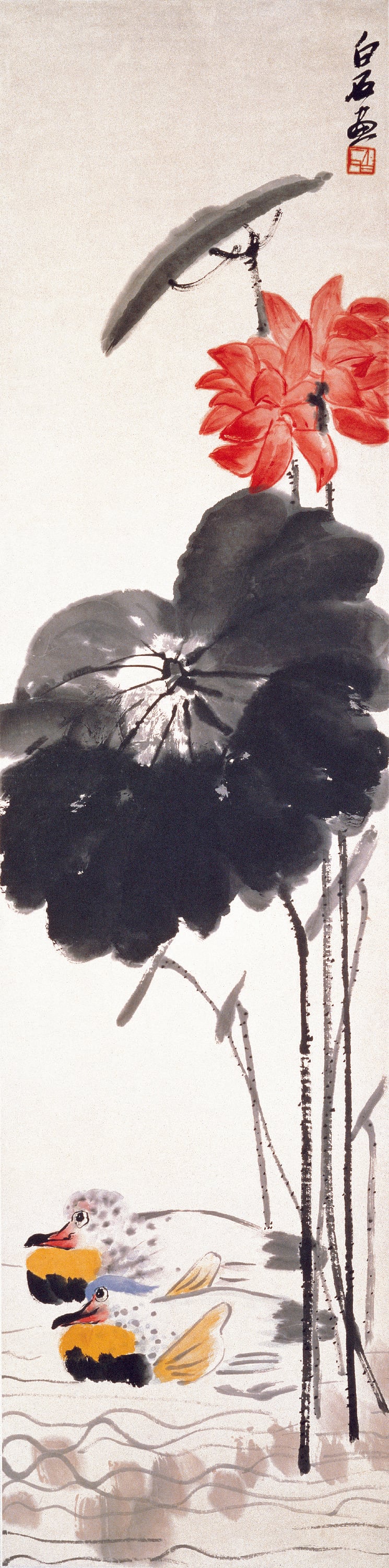 花鸟画 - 白石荷花鸳鸯图 - 荷花鸳鸯绘就雅致画面 