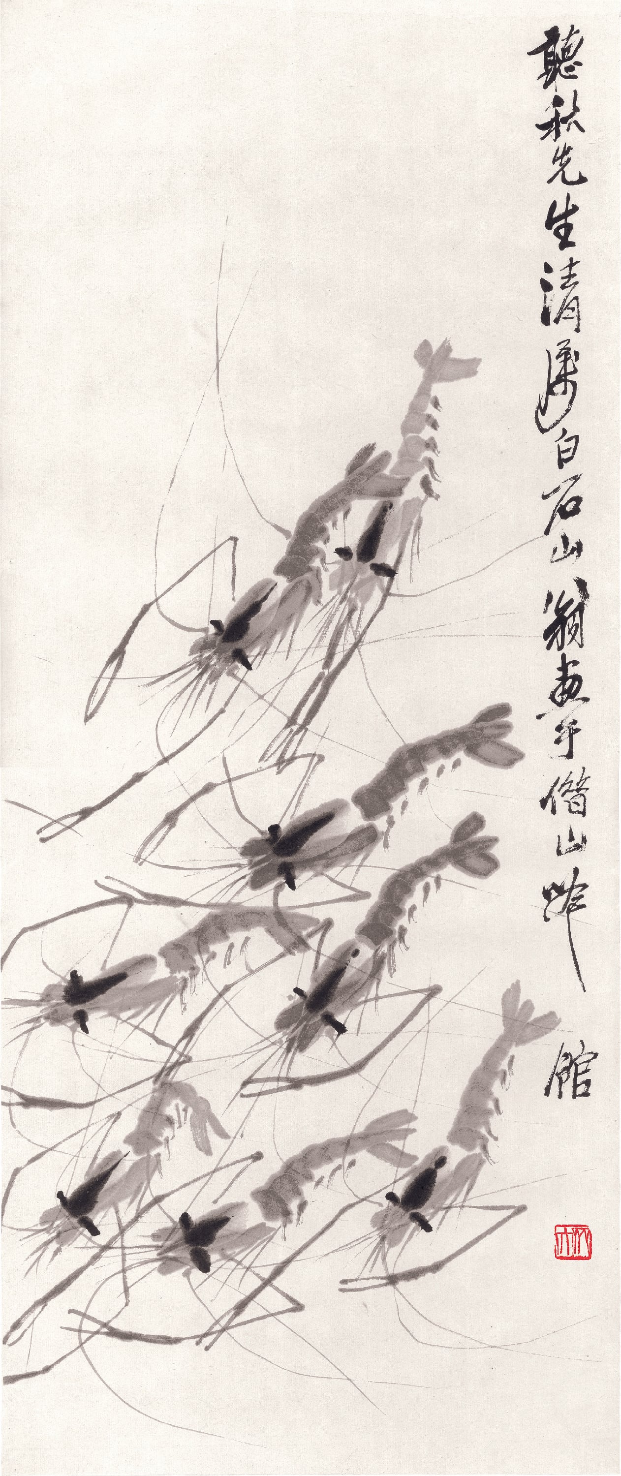 虫鱼画 - 墨虾 - 群虾灵动展水墨神韵 