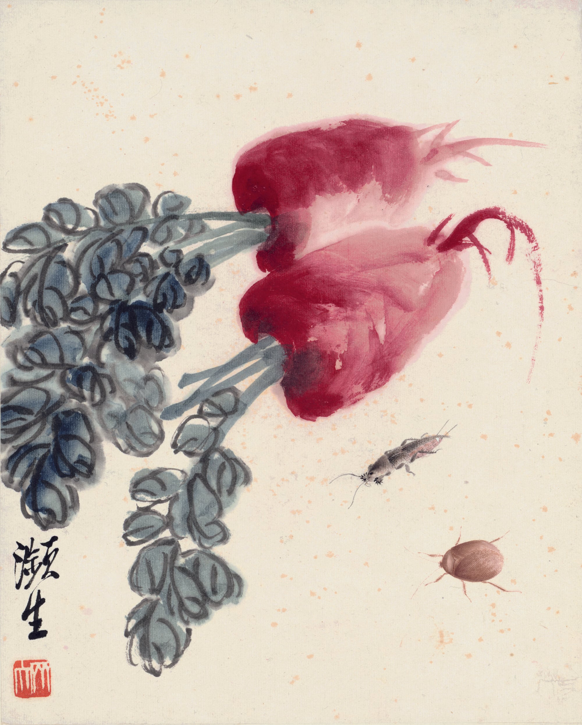 蔬果画 - 萝卜与虫之景 - 绘萝卜伴虫的生动景 