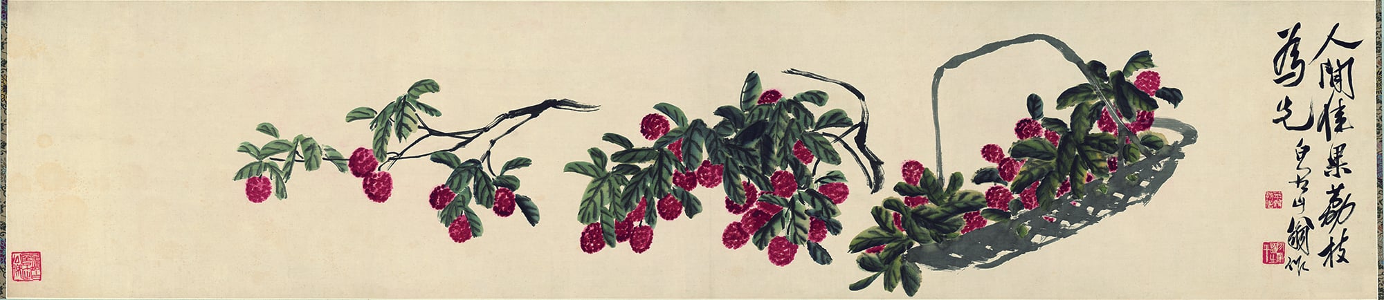 蔬果画 - 人间佳果荔枝 - 描绘荔枝枝叶与果实 