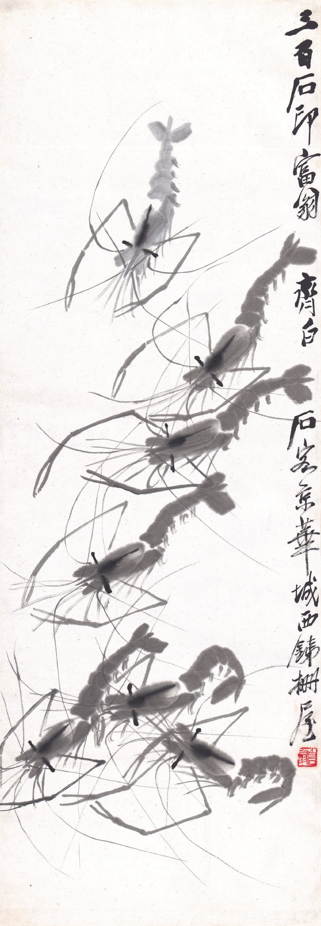 虫鱼画 - 齐白石虾图 - 水墨绘灵动鲜活群虾 