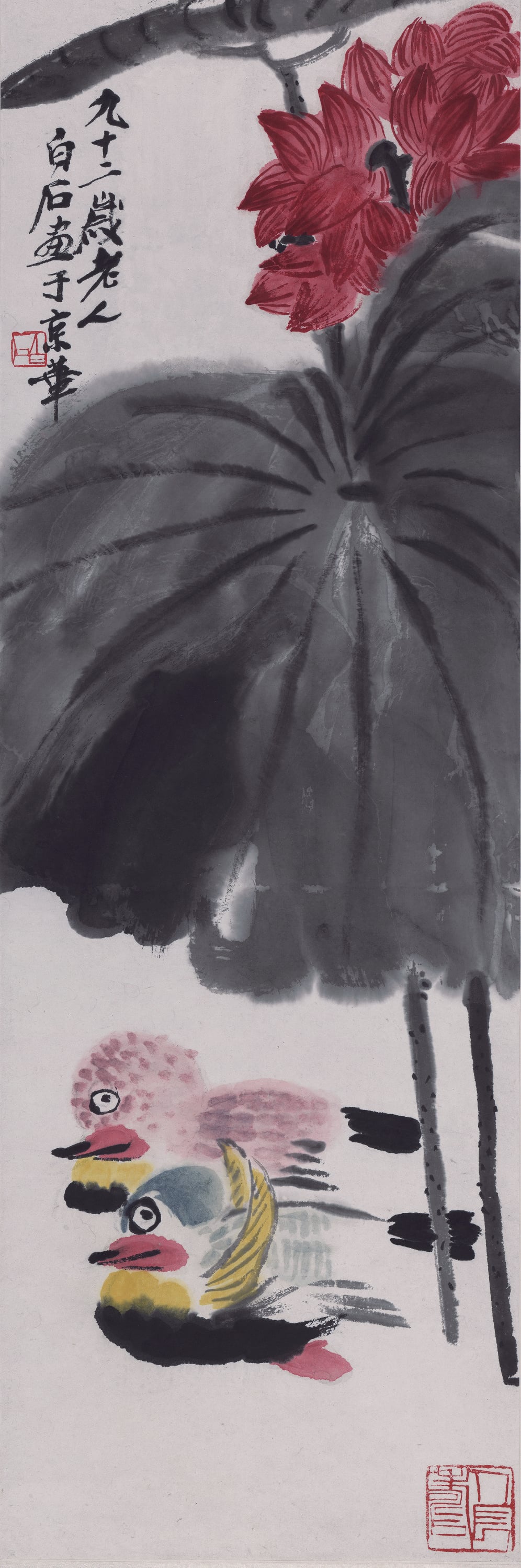 花鸟画 - 齐白石荷花鸳鸯图 - 绘荷花鸳鸯尽显雅致 