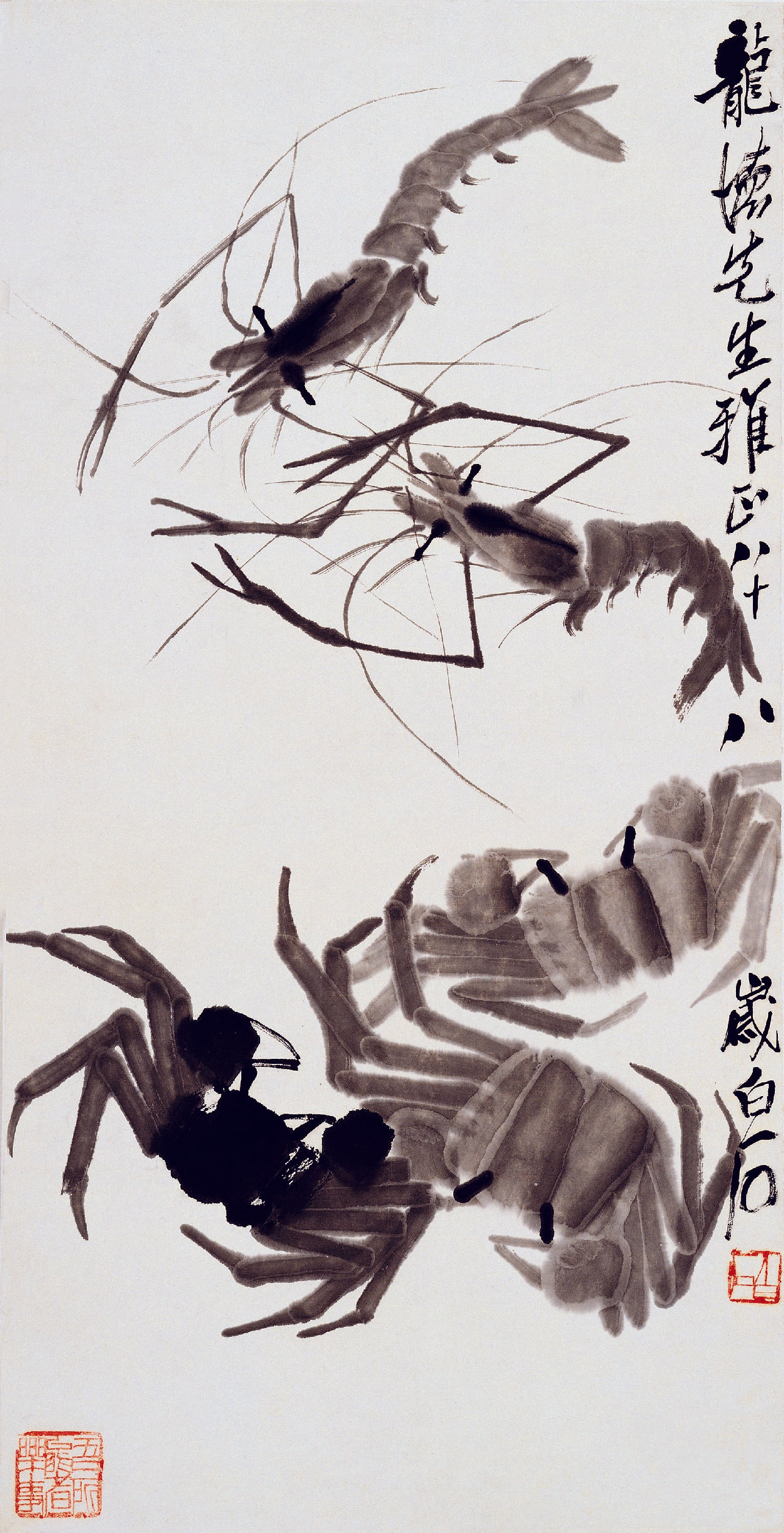 虫鱼画 - 墨虾与蟹 - 水墨绘虾蟹之灵动 