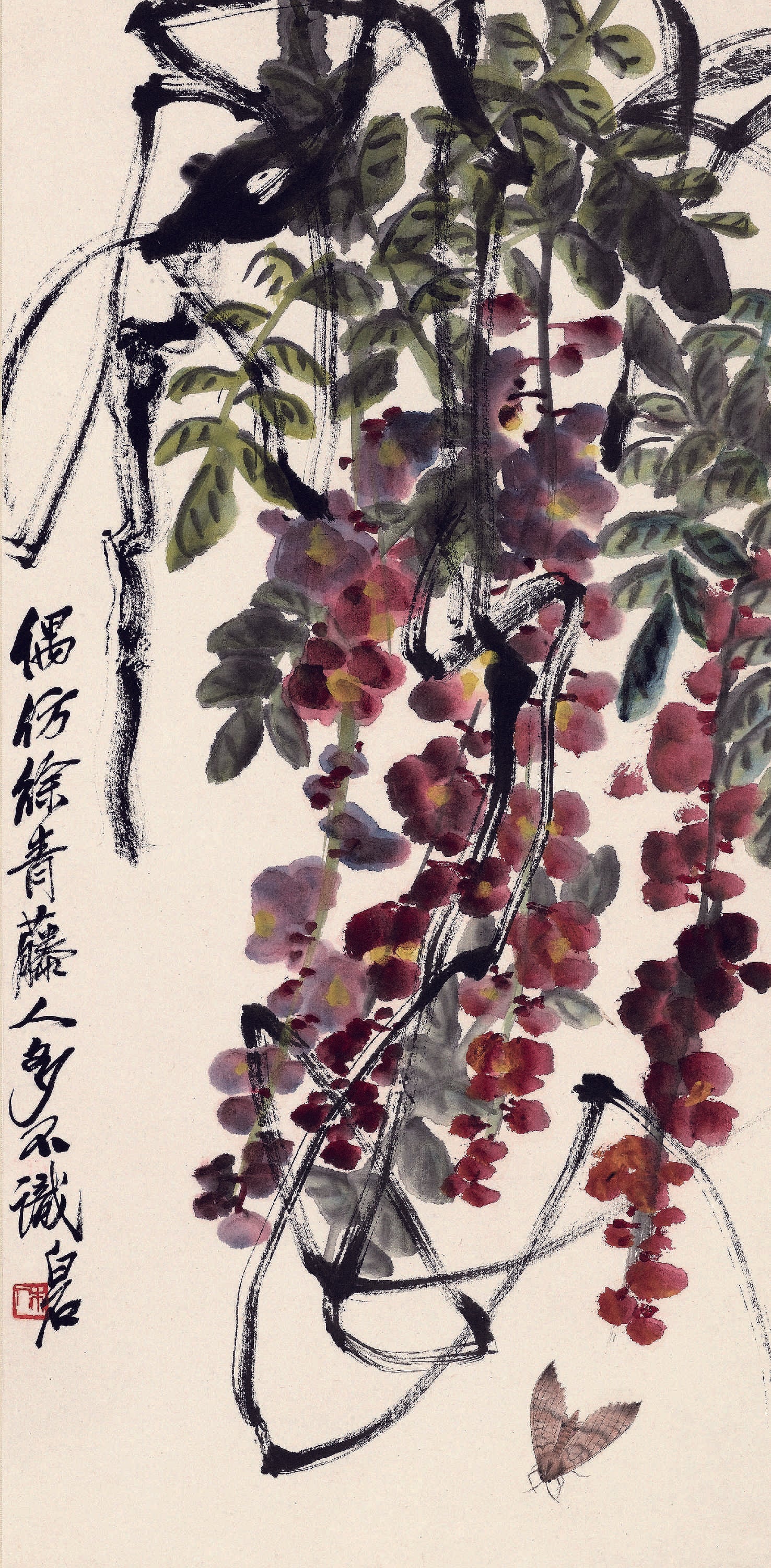 花鸟画 - 紫藤图 - 紫藤垂挂间蝶舞相伴 