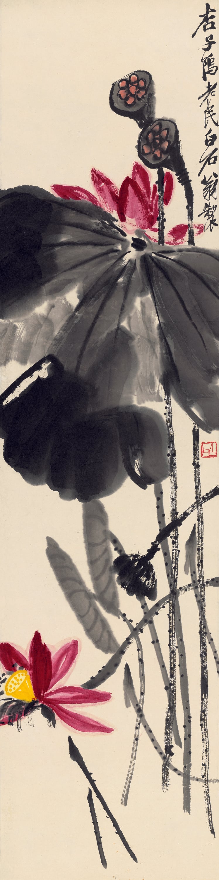 花鸟画 - 齐白石荷花图 - 水墨绘就娇艳荷花绽放 