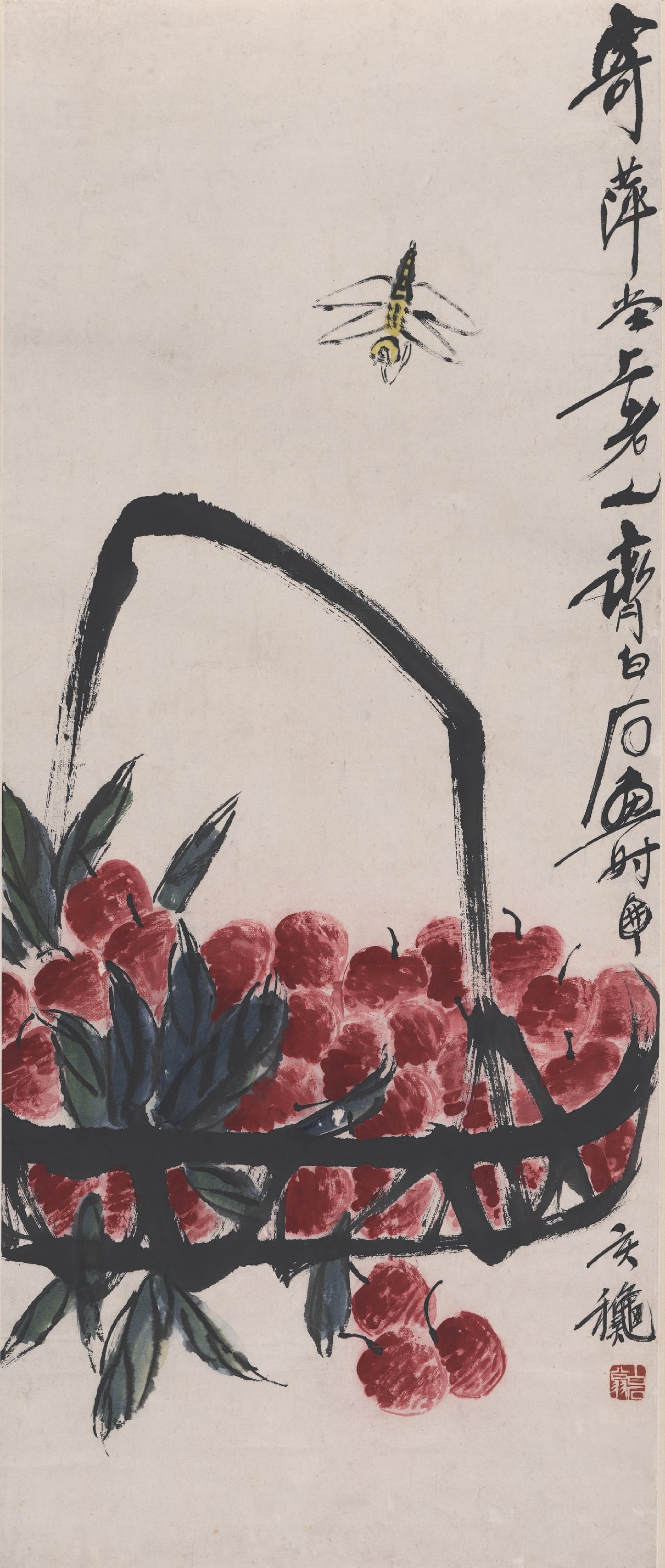 蔬果画 - 未知 - 画中篮盛红果伴蜻蜓 