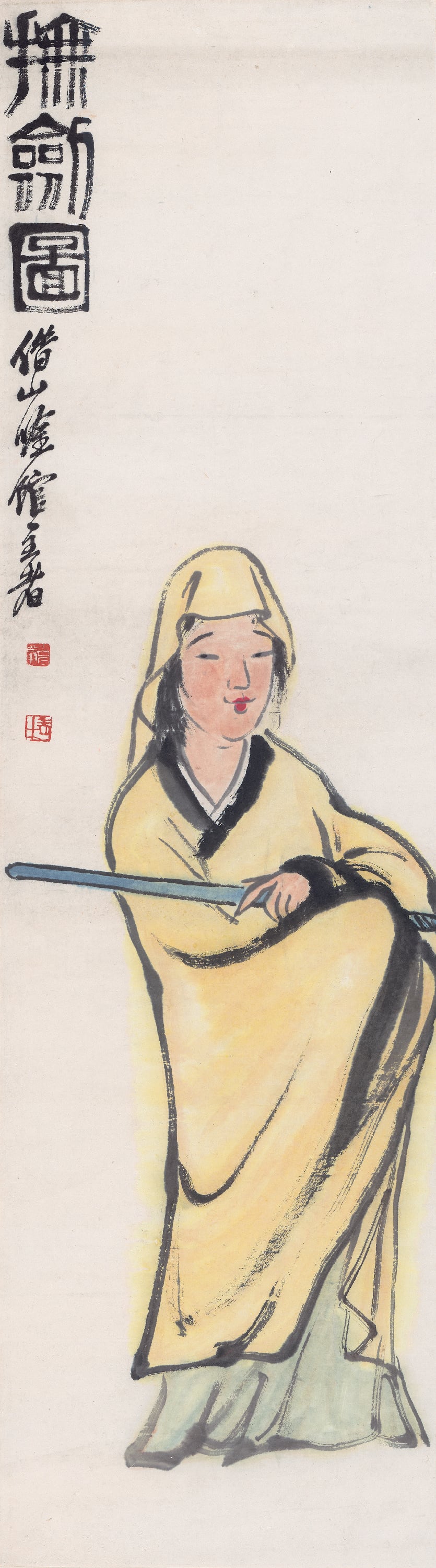 人物画 - 抚剑图 - 画中女子持剑展英姿 