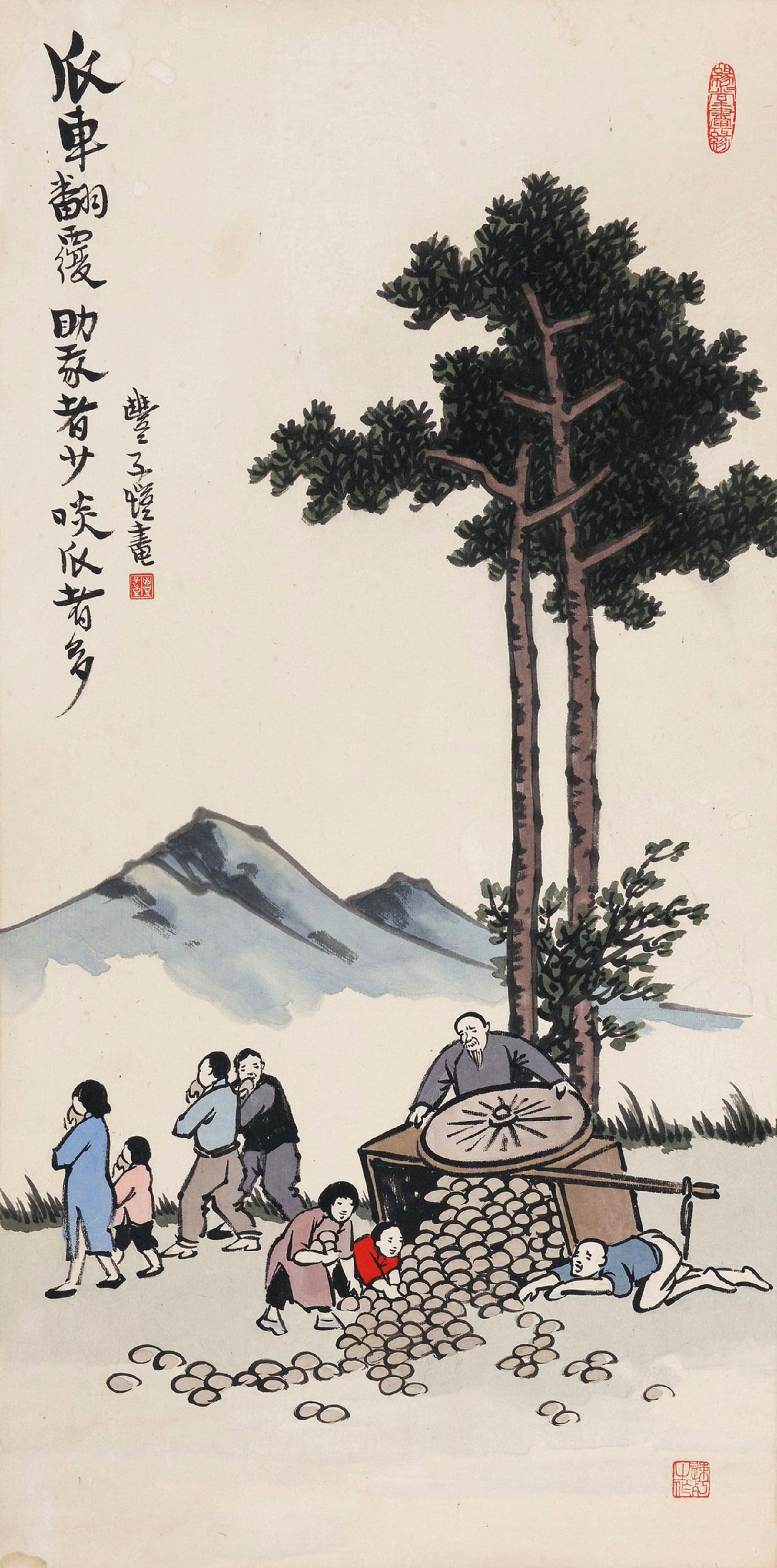 生活场景题材 - 欣车翻覆 - 众人围观翻车的生活景 