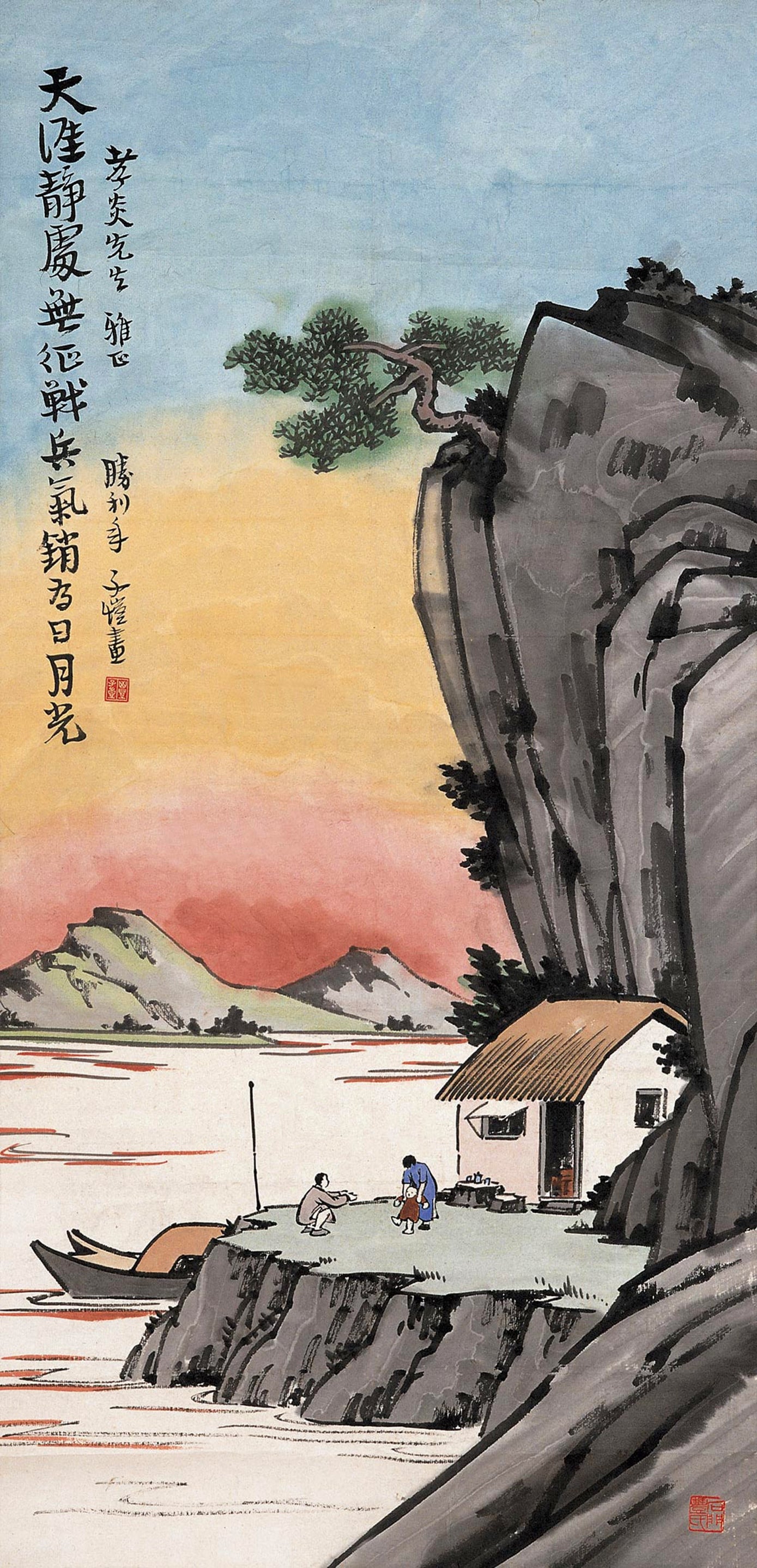 生活场景题材 - 未命名画作 - 江边小屋旁的生活景象 