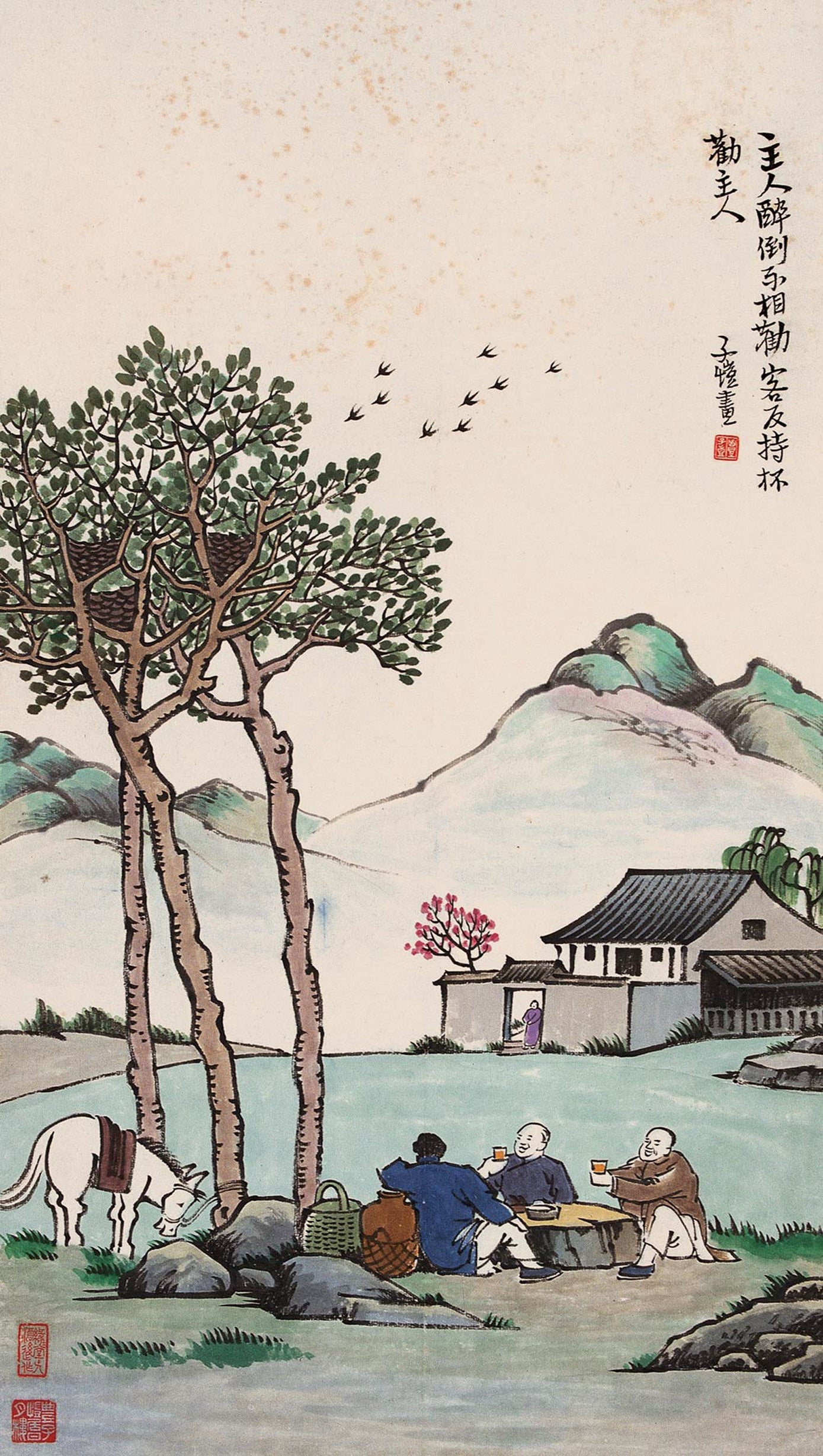 生活场景题材 - 主人醉倒劝客持杯 - 描绘主客饮酒闲适场景 