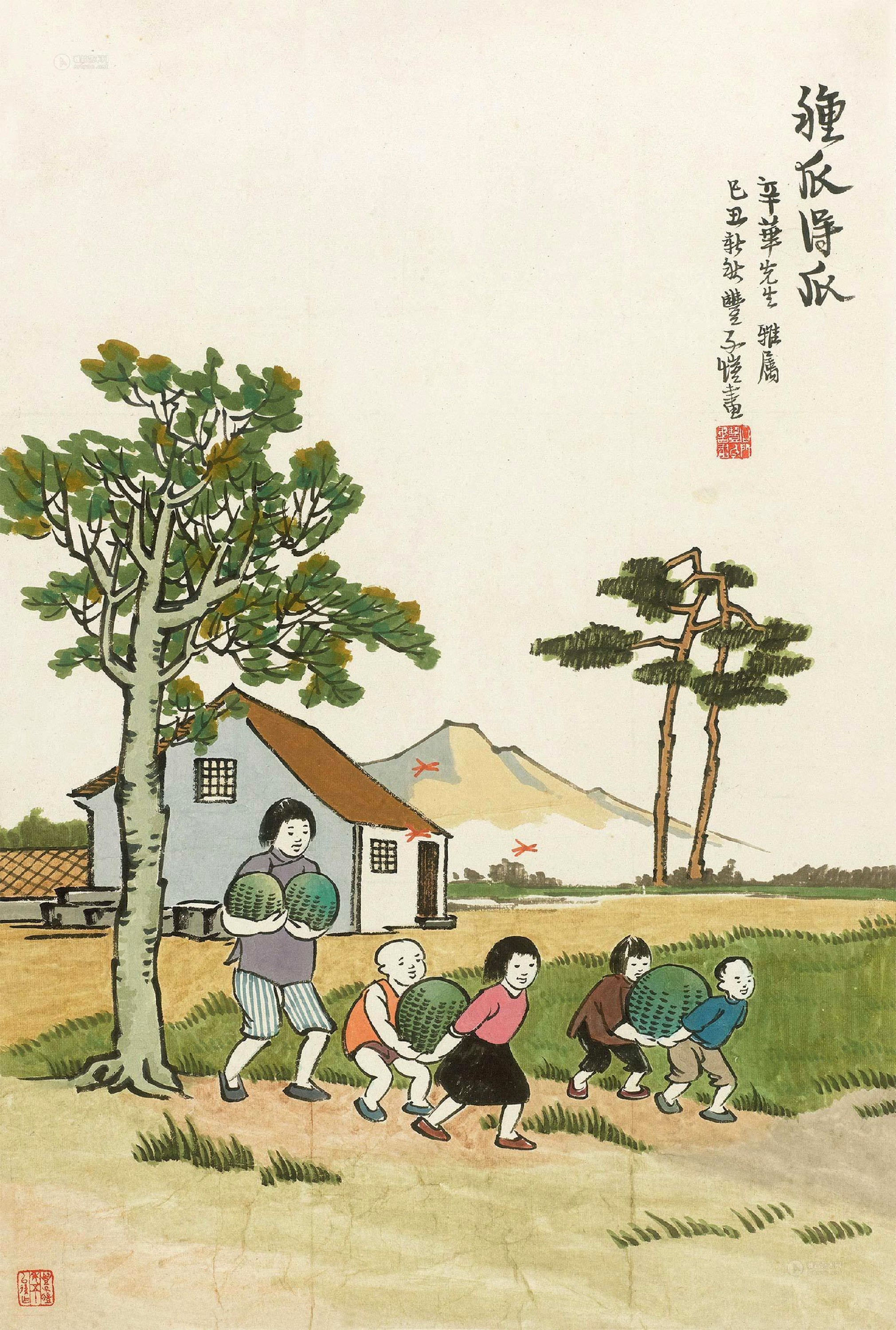 生活场景题材 - 种瓜得瓜 - 孩童随大人运瓜的场景 