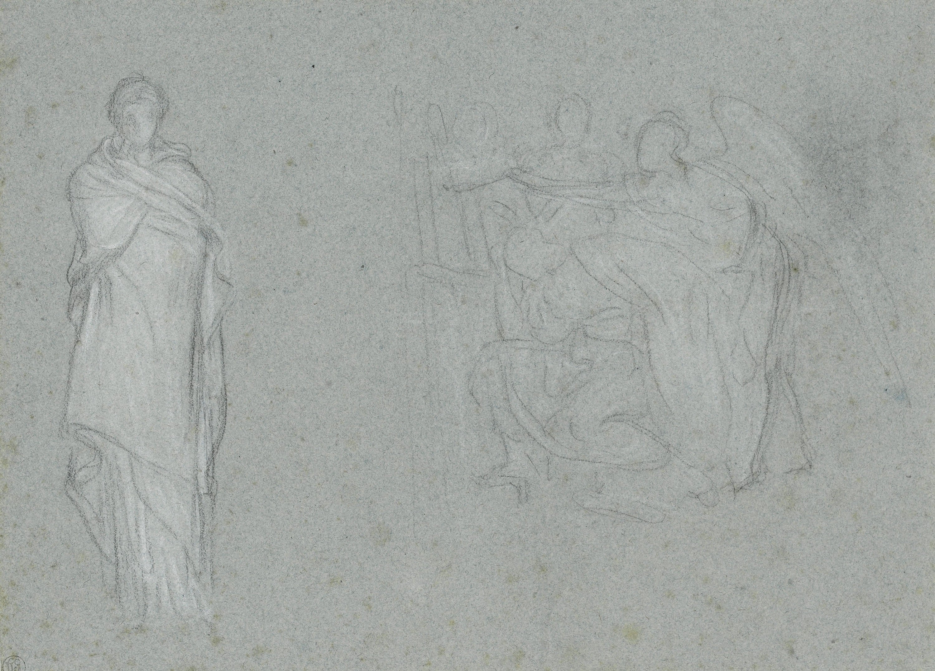 画面庄重典雅主题 - 佚名人物素描 - 线条勾勒庄重人物姿态 