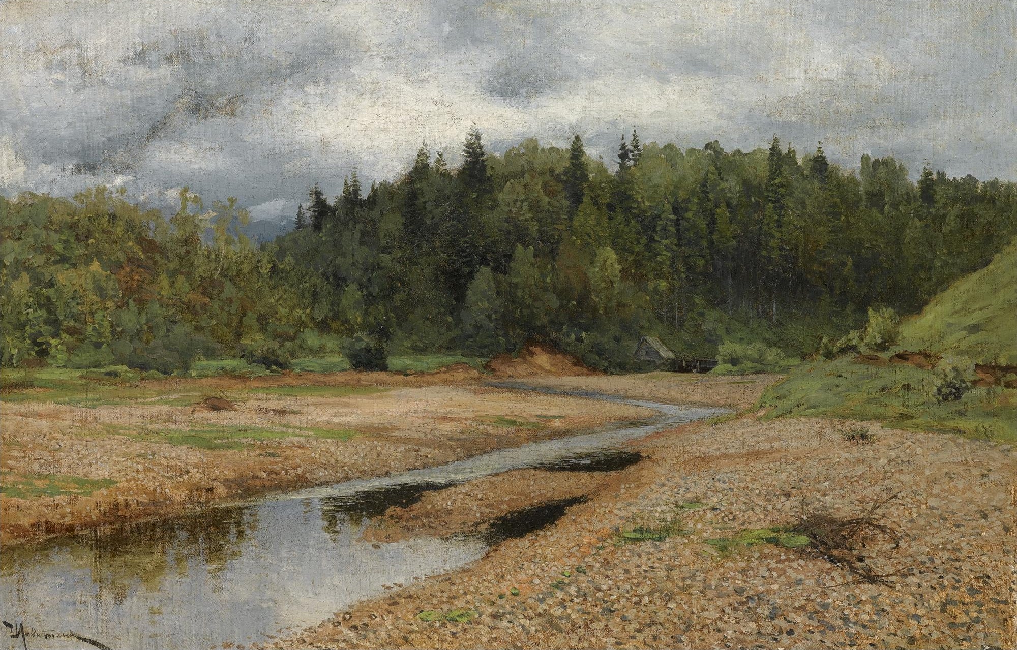 俄罗斯风景主题 - 未命名风景画作 - 展现河畔森林静谧景致 