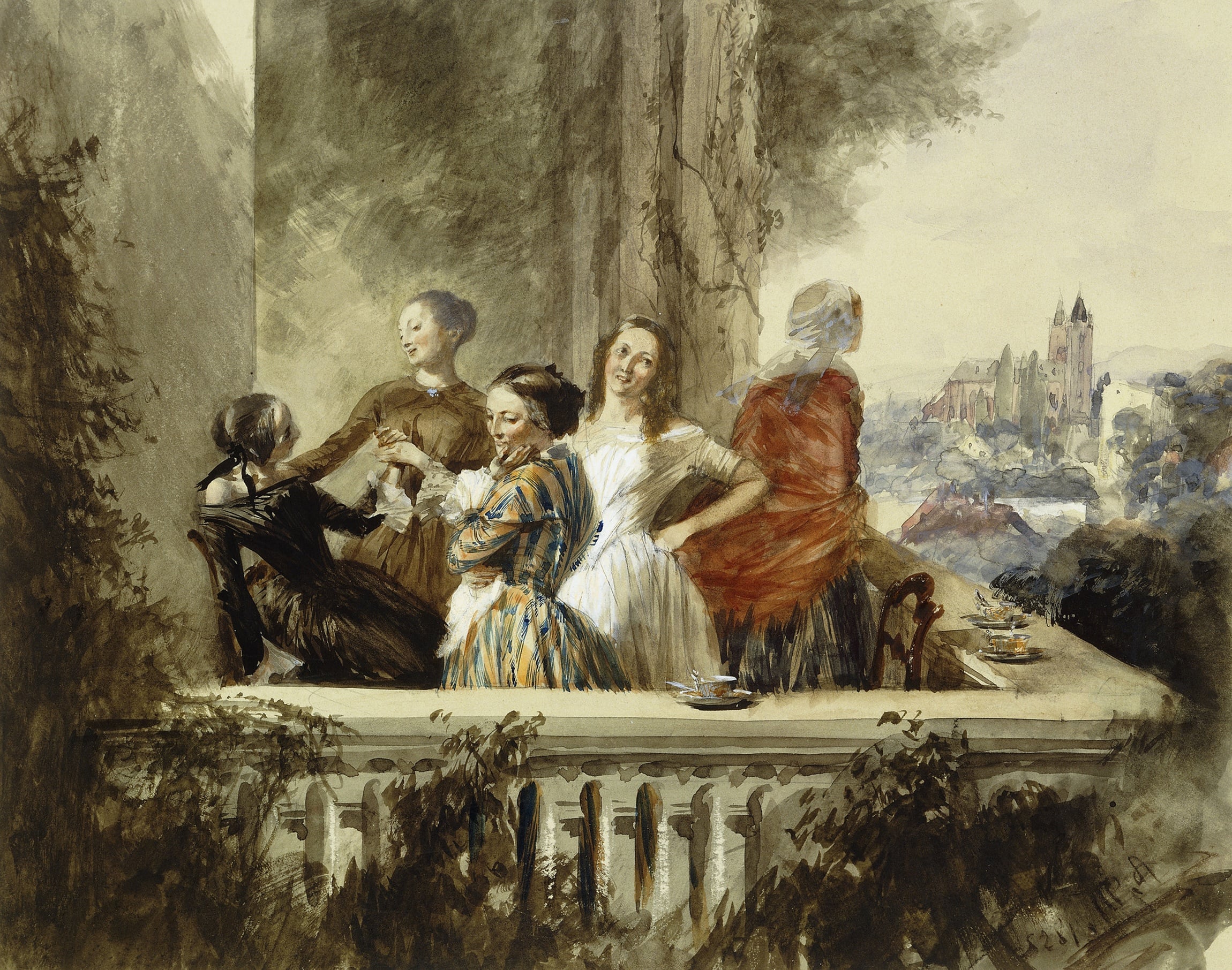 人物群像塑造主题 - 未知名人物群像画 - 描绘多人相聚交流场景 