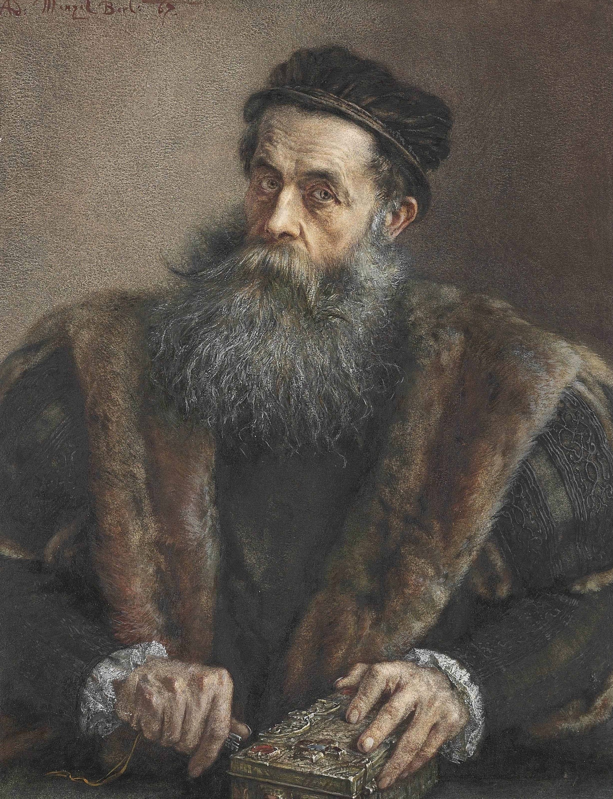 人物群像塑造主题 - 未知名人物肖像 - 老者持盒神情凝重姿态 