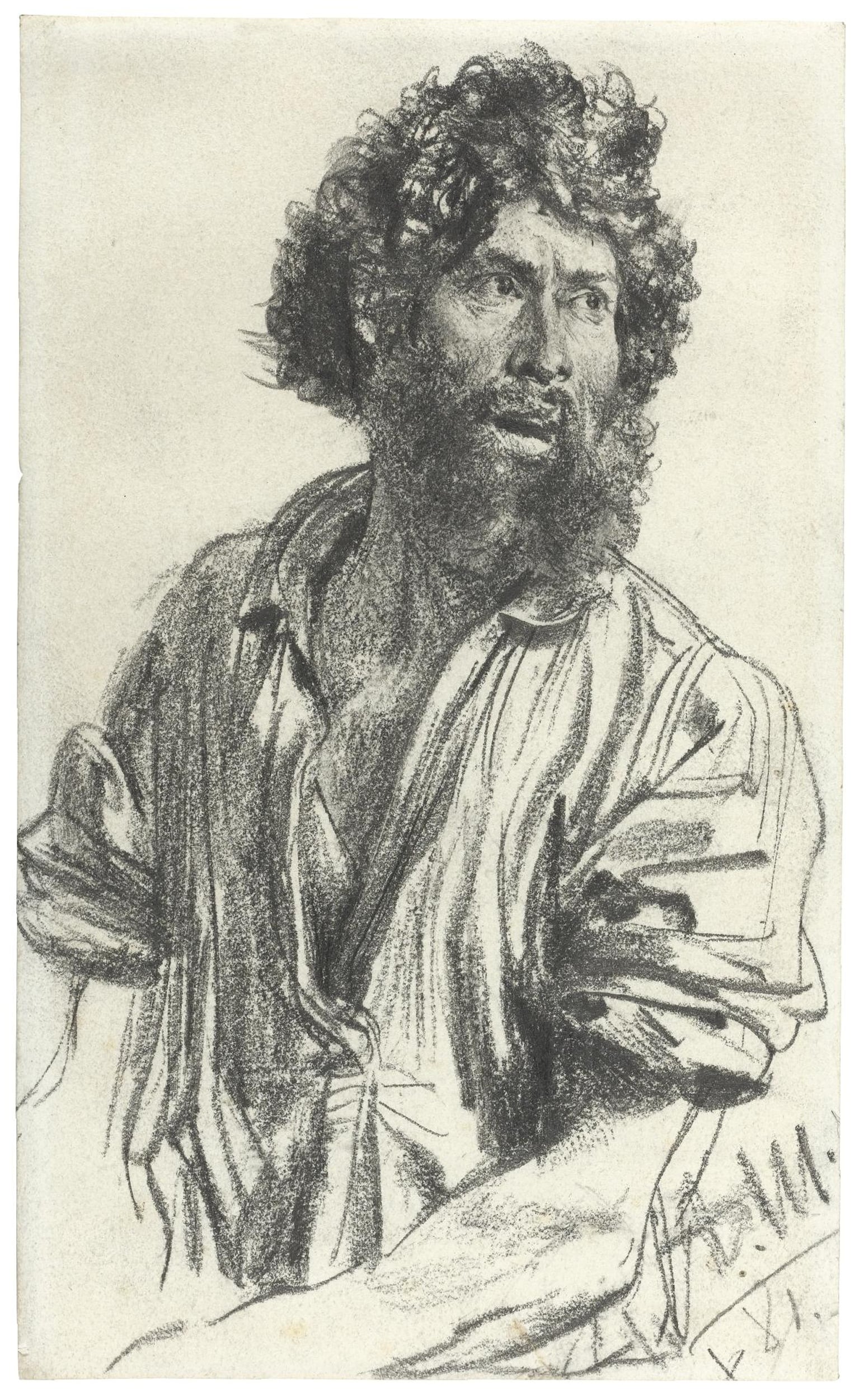 人物群像塑造主题 - 佚名男子素描 - 卷发胡须男子生动素描 