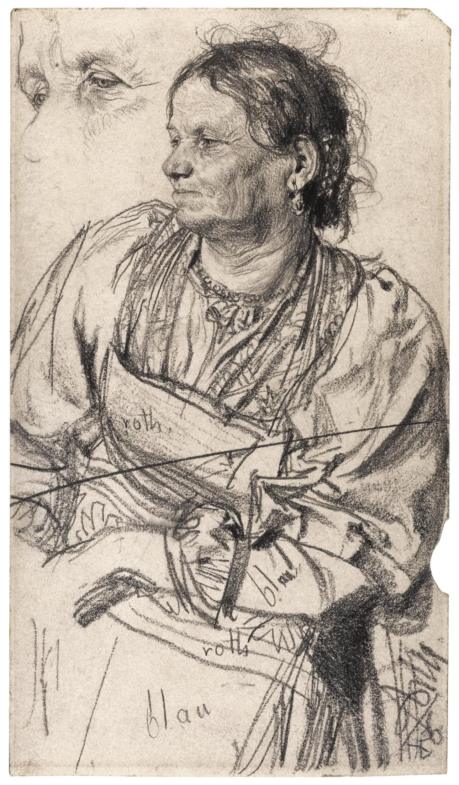 人物群像塑造主题 - 未命名女性素描 - 描绘女性侧面神态细节 