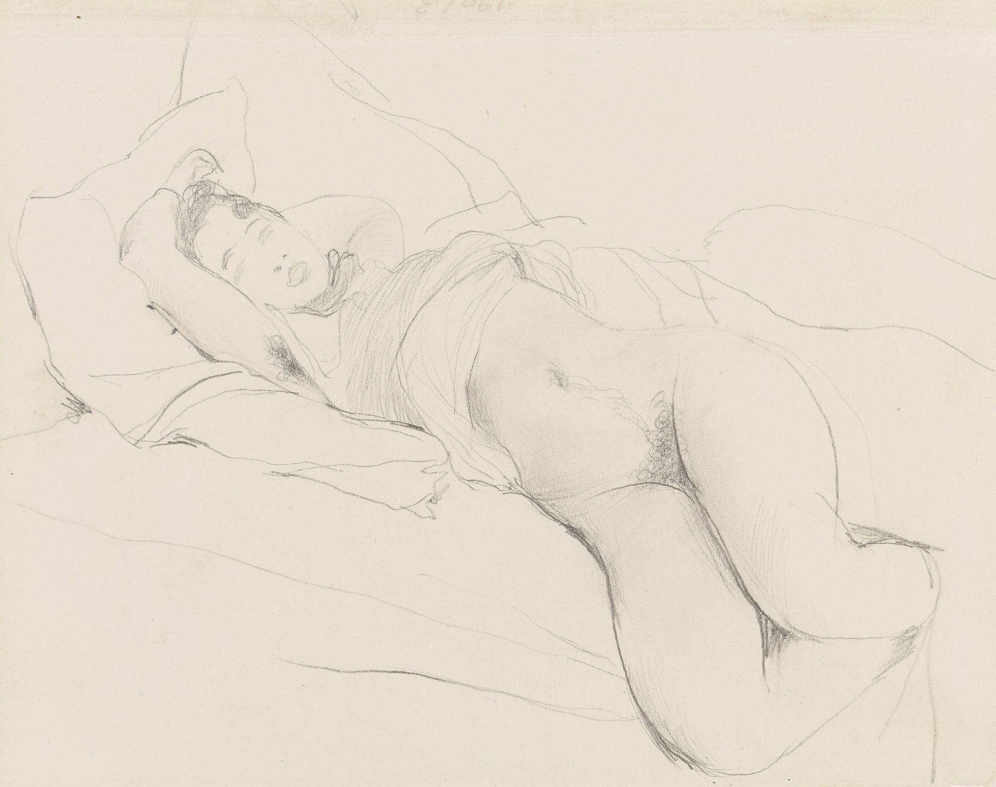 人物肖像刻画主题 - 卧躺女性素描 - 描绘女性卧躺休憩姿态 