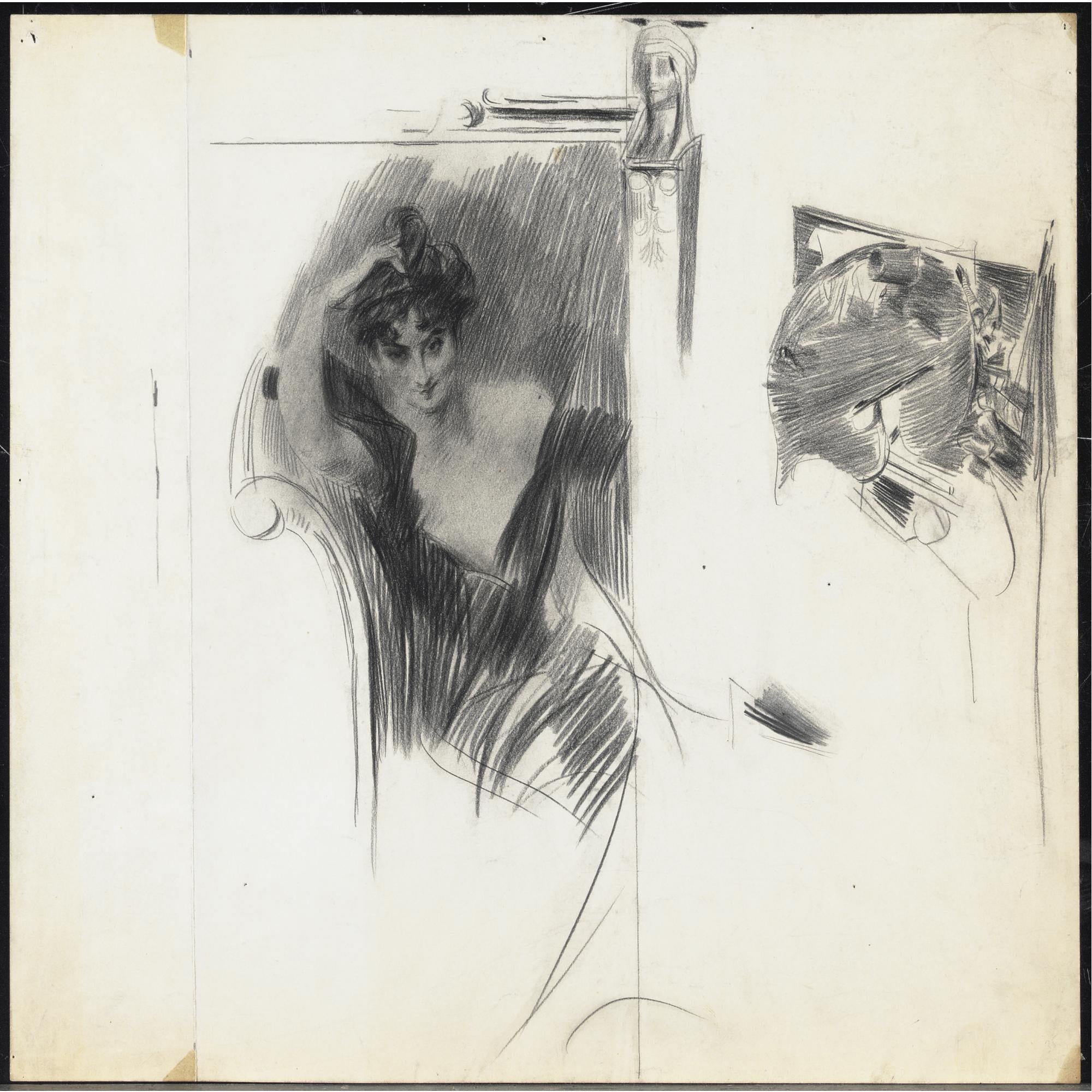 人物肖像刻画主题 - 未命名女性素描 - 女性姿态神情的速写 