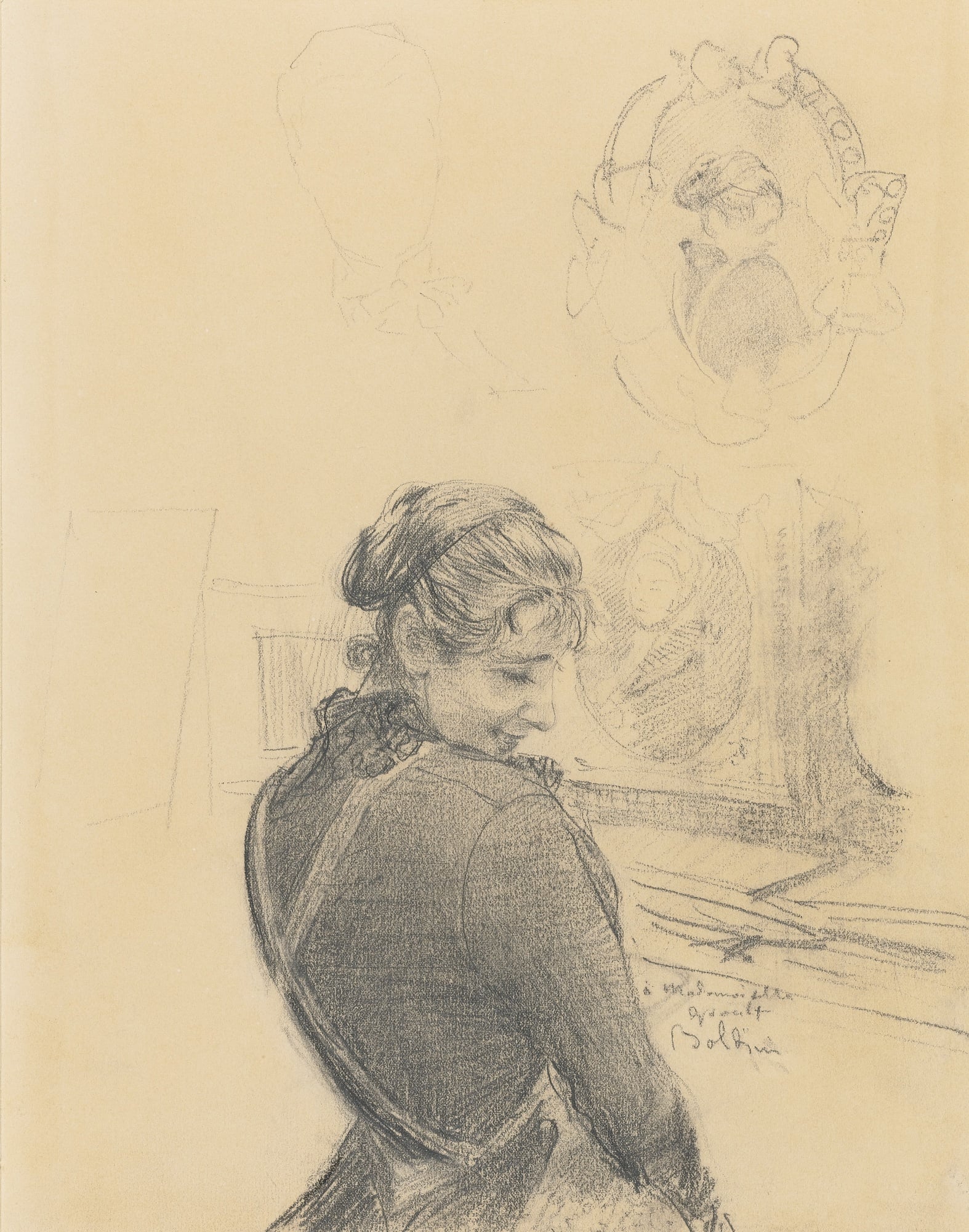 人物肖像刻画主题 - 未知名女性背影素描 - 描绘女性背影及周边轮廓 