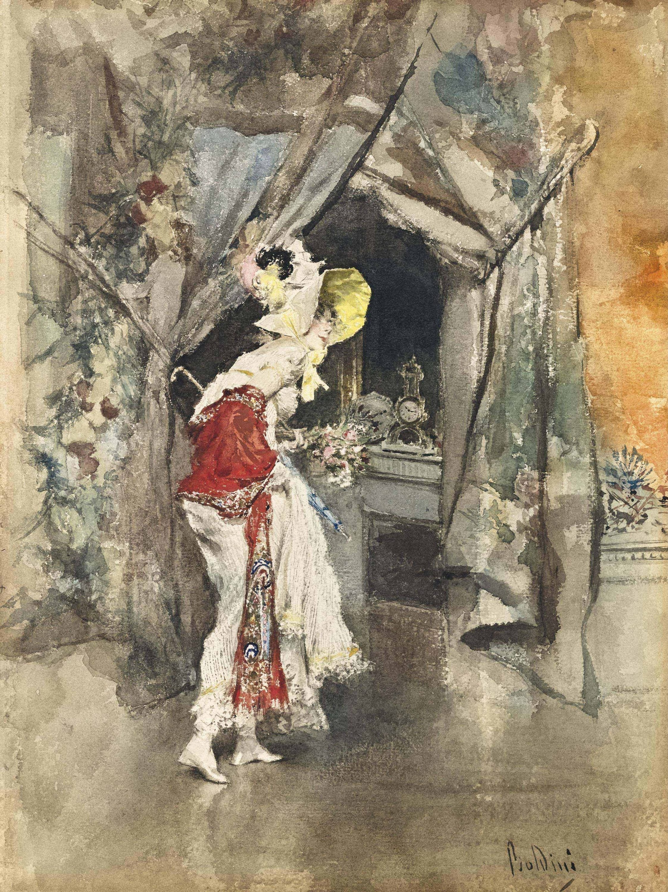 女性优雅姿态主题 - 未知名画作 - 女子优雅俯身姿态曼妙 