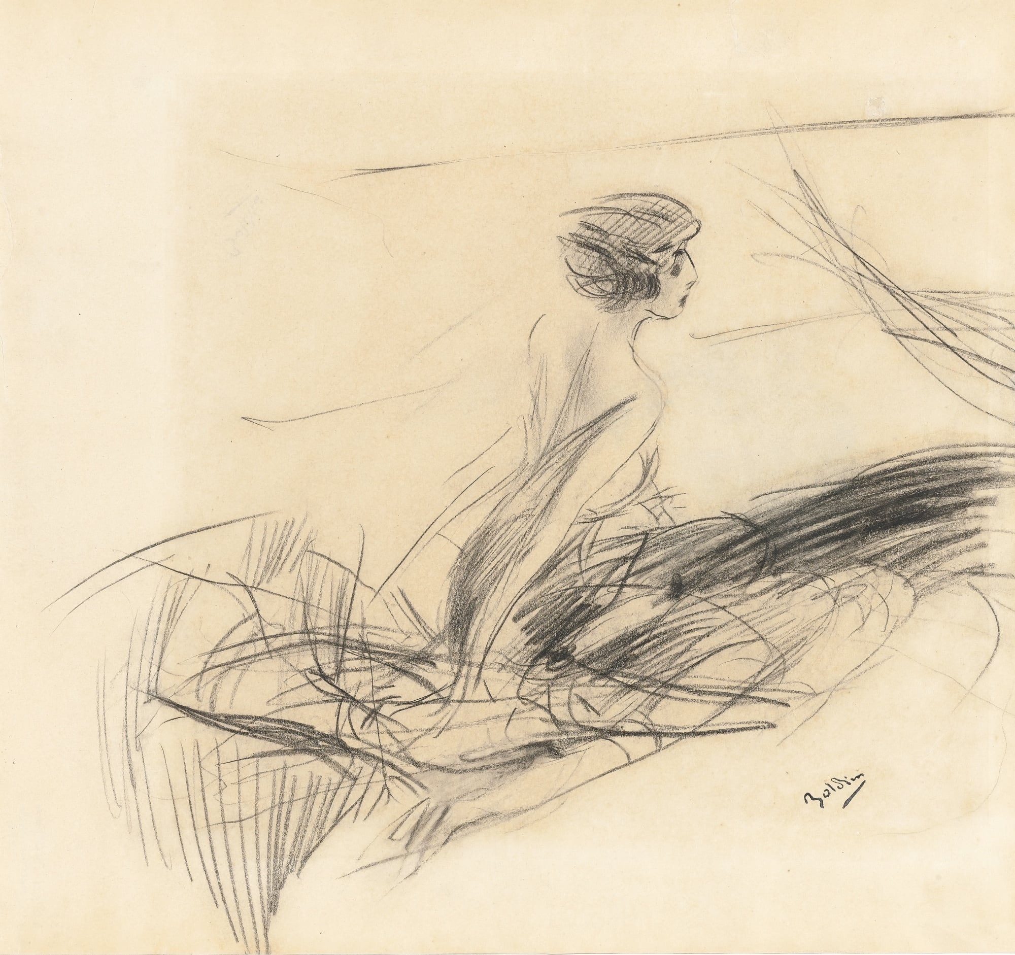 人物肖像刻画主题 - 佚名女性侧面速写 - 简洁笔触绘女性侧影 