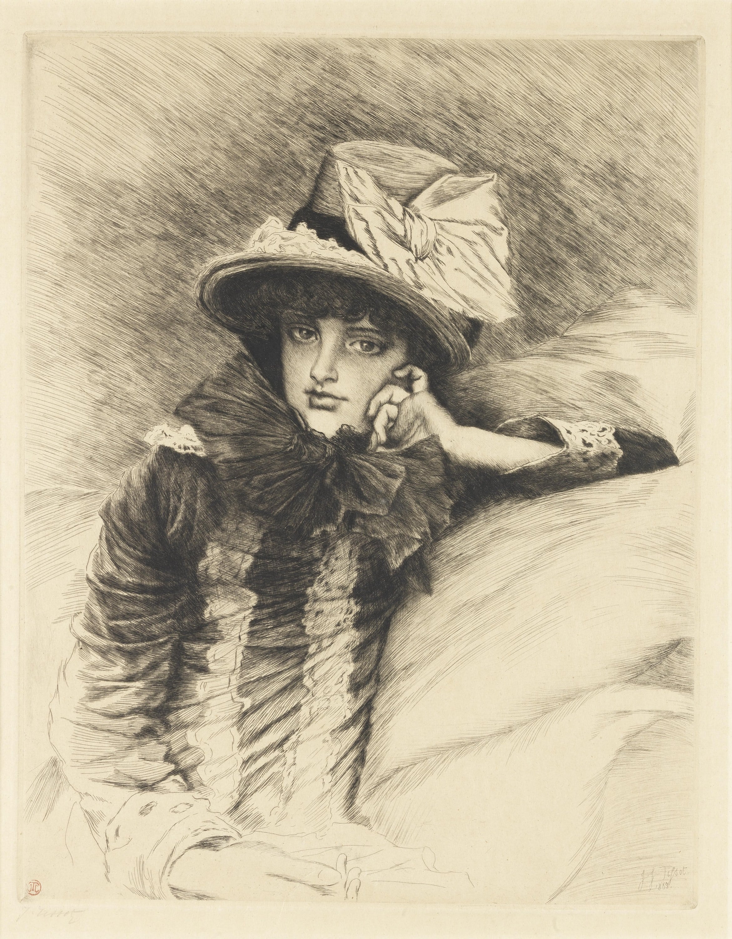 女性诗意形象主题 - 佚名女士肖像 - 描绘优雅女士静思模样 