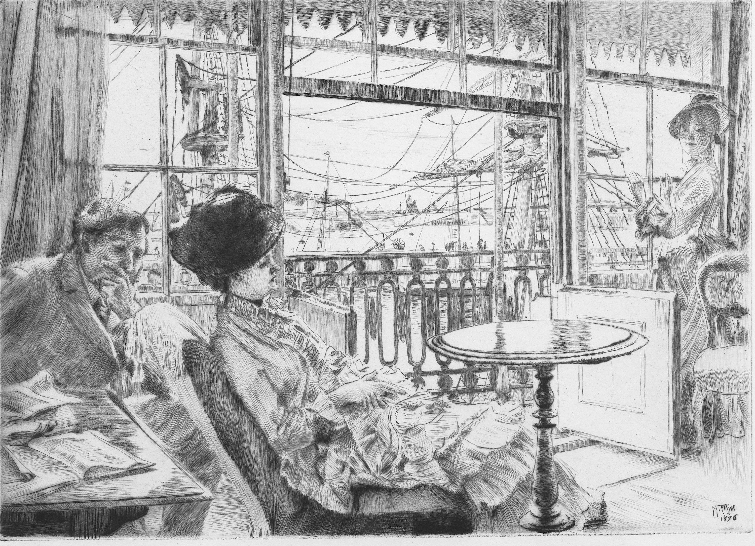 画面叙事性主题 - 窗边场景 - 人物于窗边观船只景象 