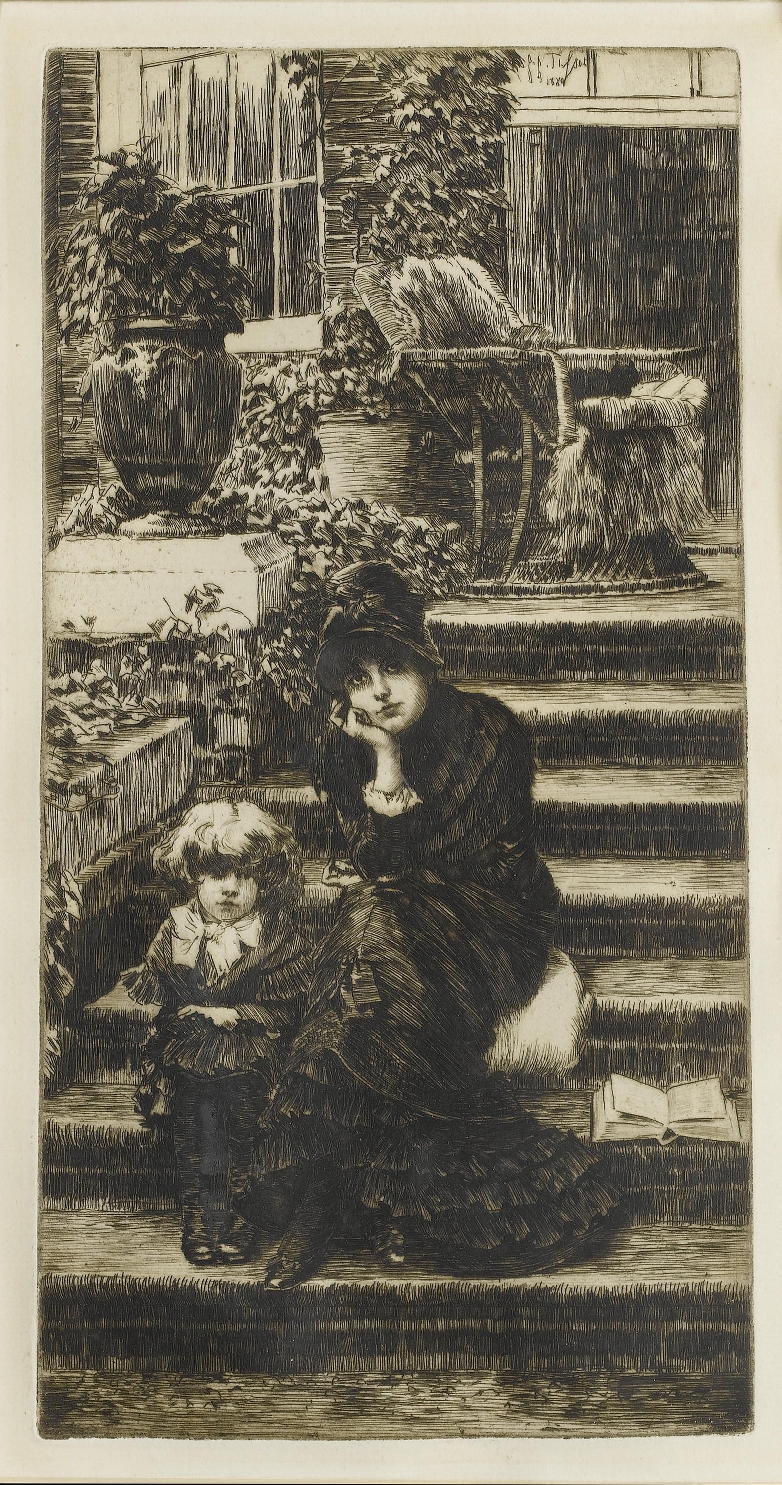 画面叙事性主题 - 无 - 女子与孩童坐于台阶 