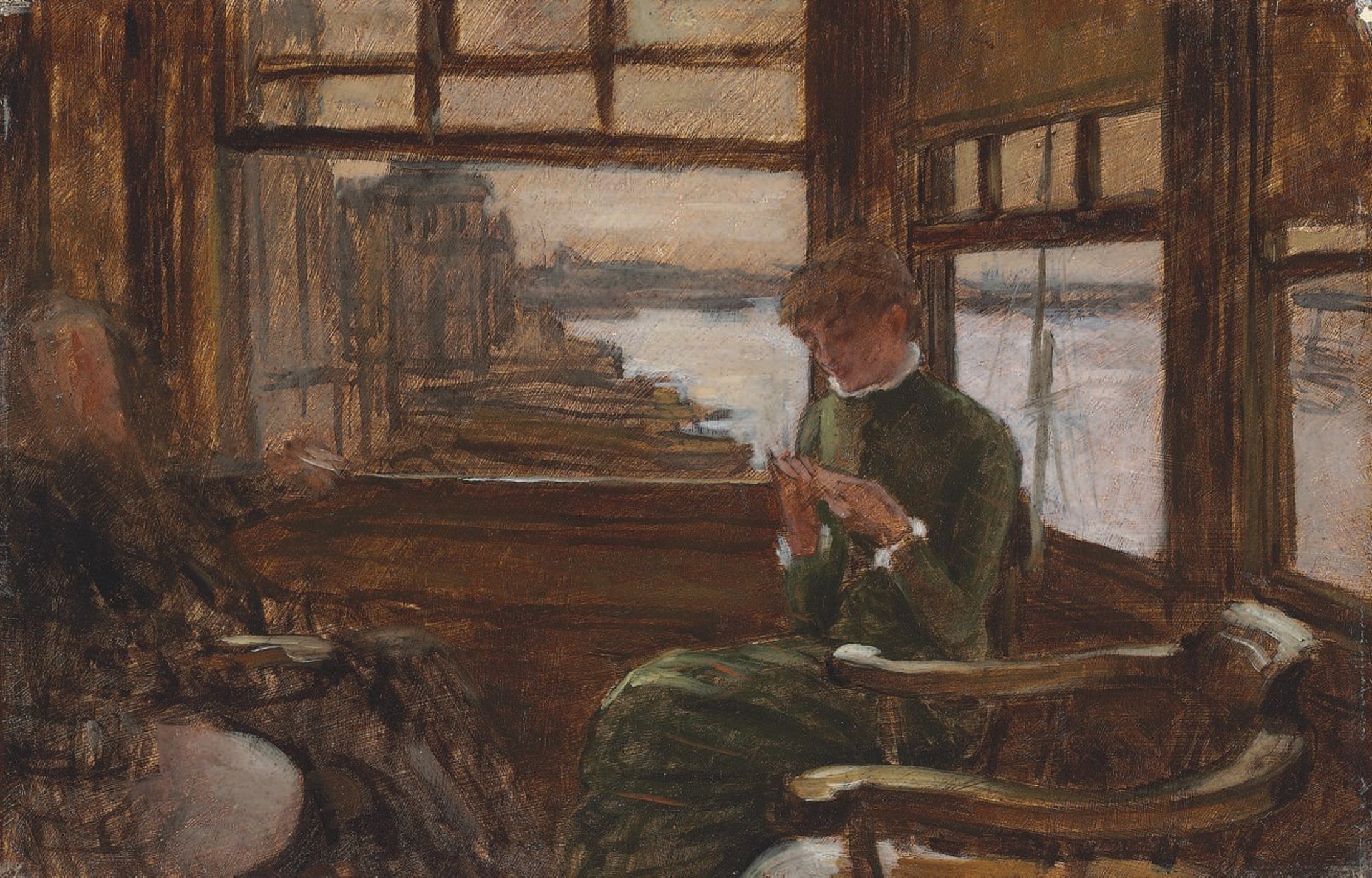 画面叙事性主题 - 窗边人物场景画 - 两人窗边互动的场景 