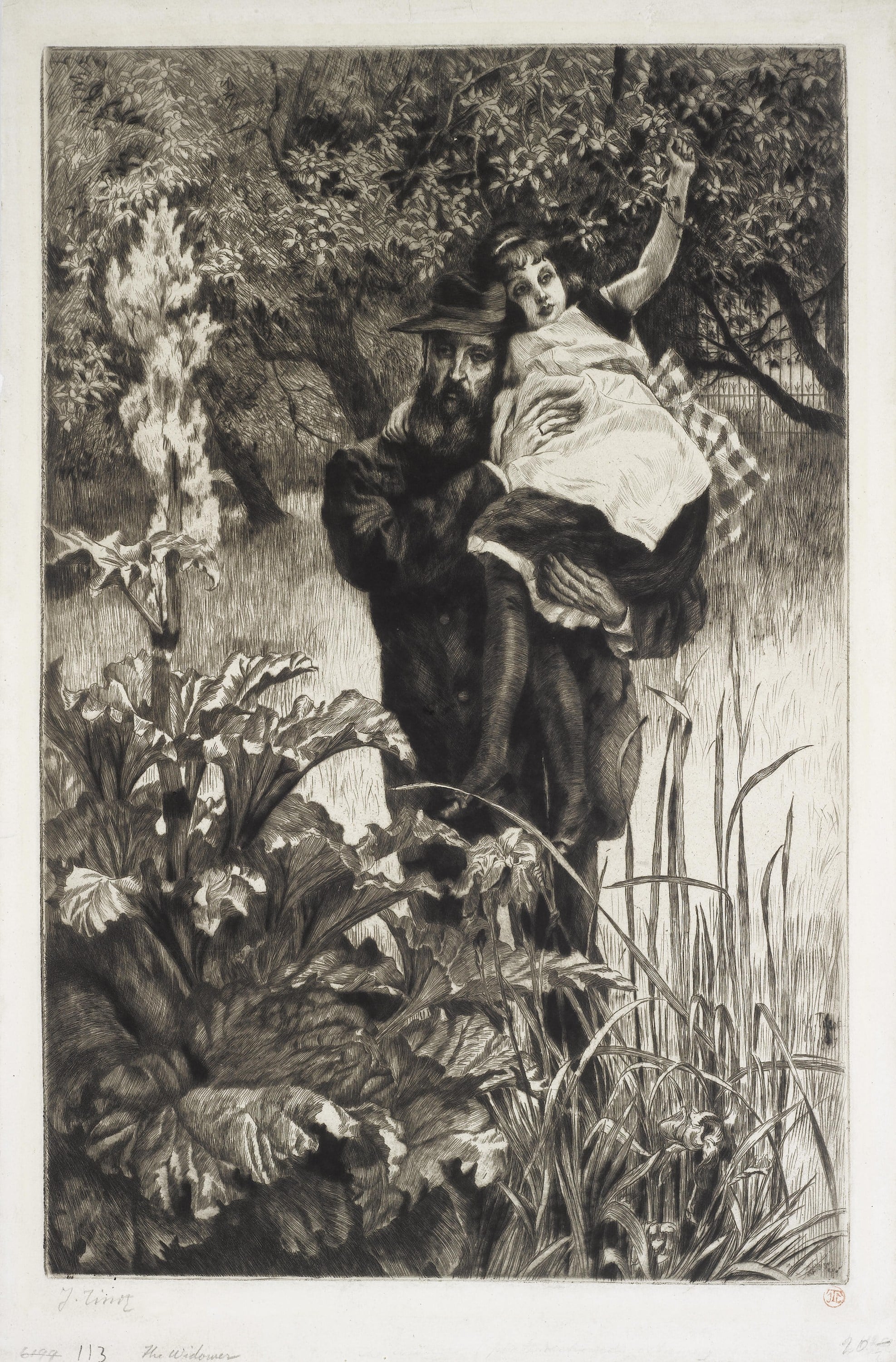 画面叙事性主题 - 未知 - 男子怀抱女孩于花草间 