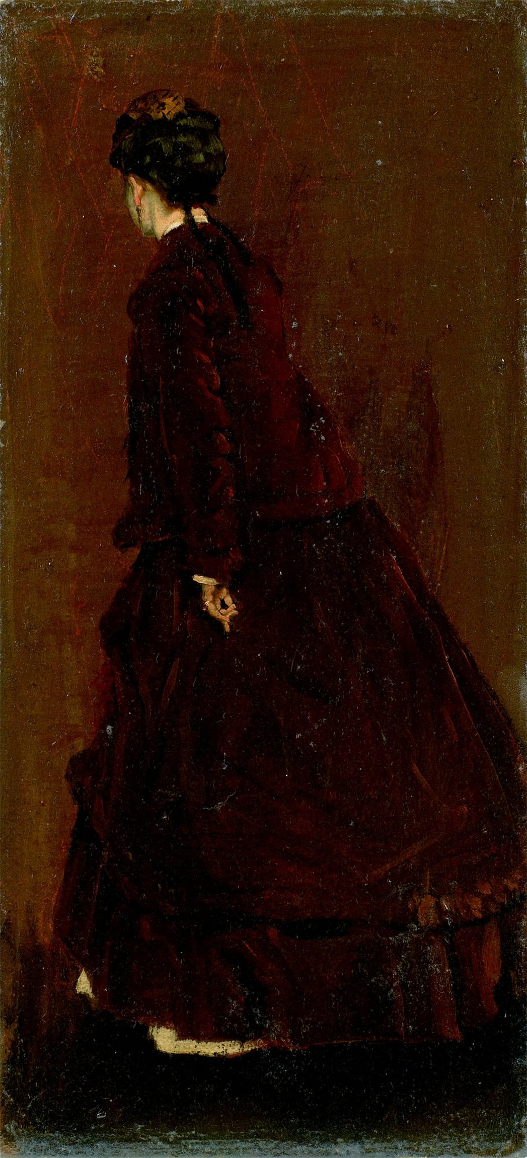 女性诗意形象主题 - 无明确名字 - 描绘身着长裙女性背影 