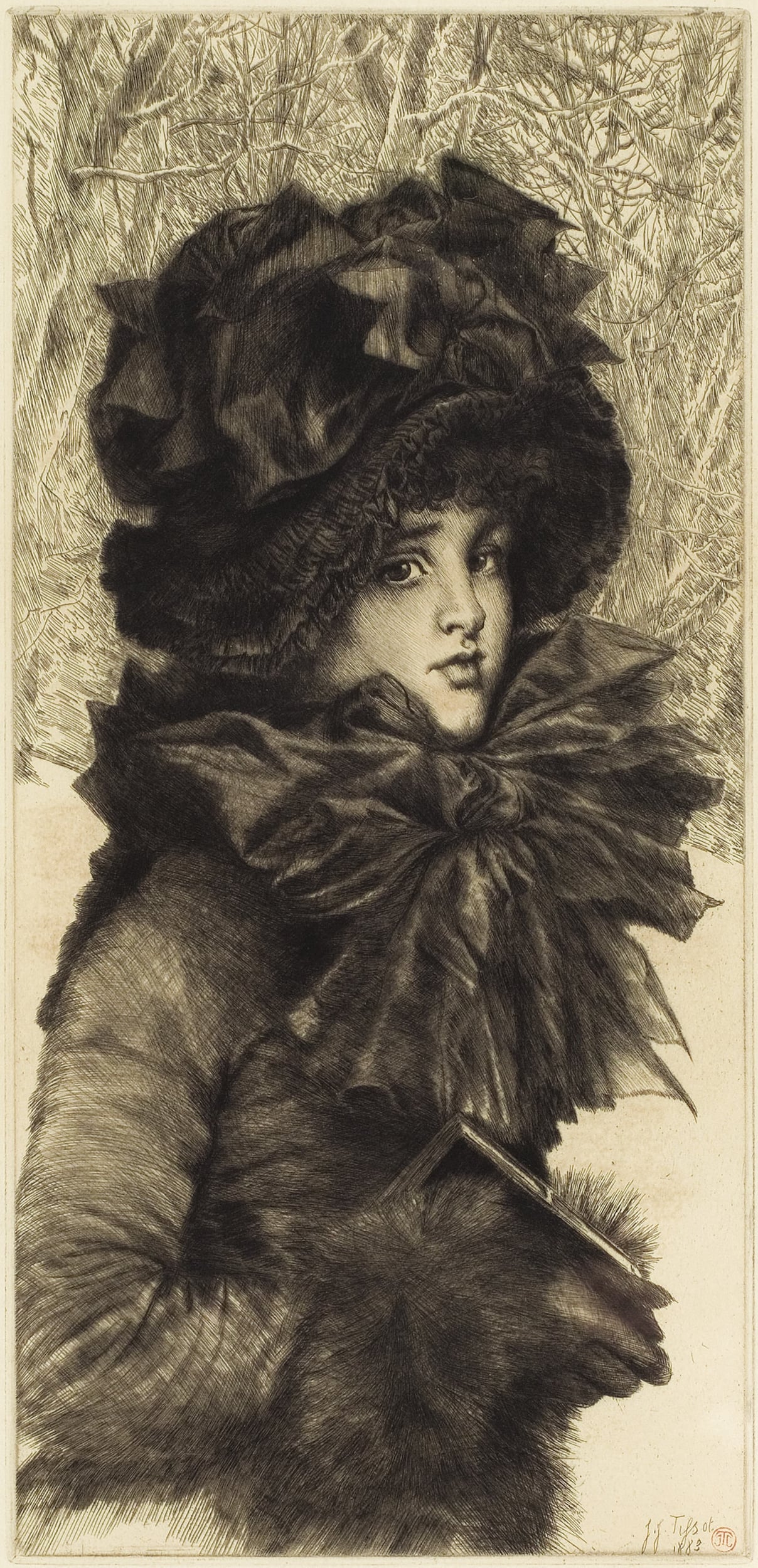 女性诗意形象主题 - 未知名女性肖像 - 戴帽持物的优雅女性 