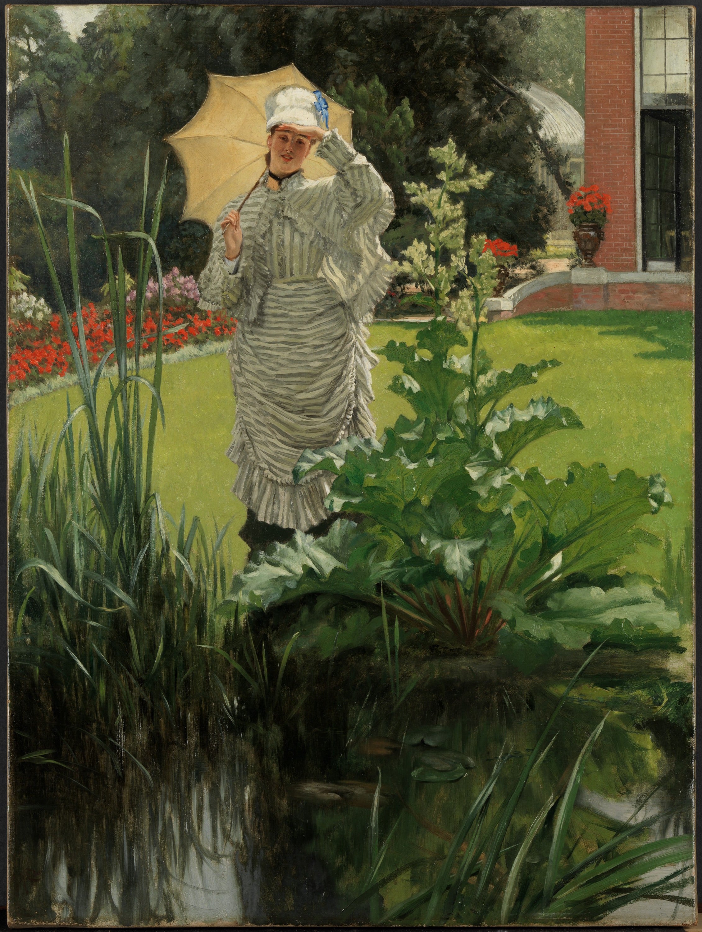 女性诗意形象主题 - 撑伞女子于花园景致 - 花园中撑伞女子的优雅 