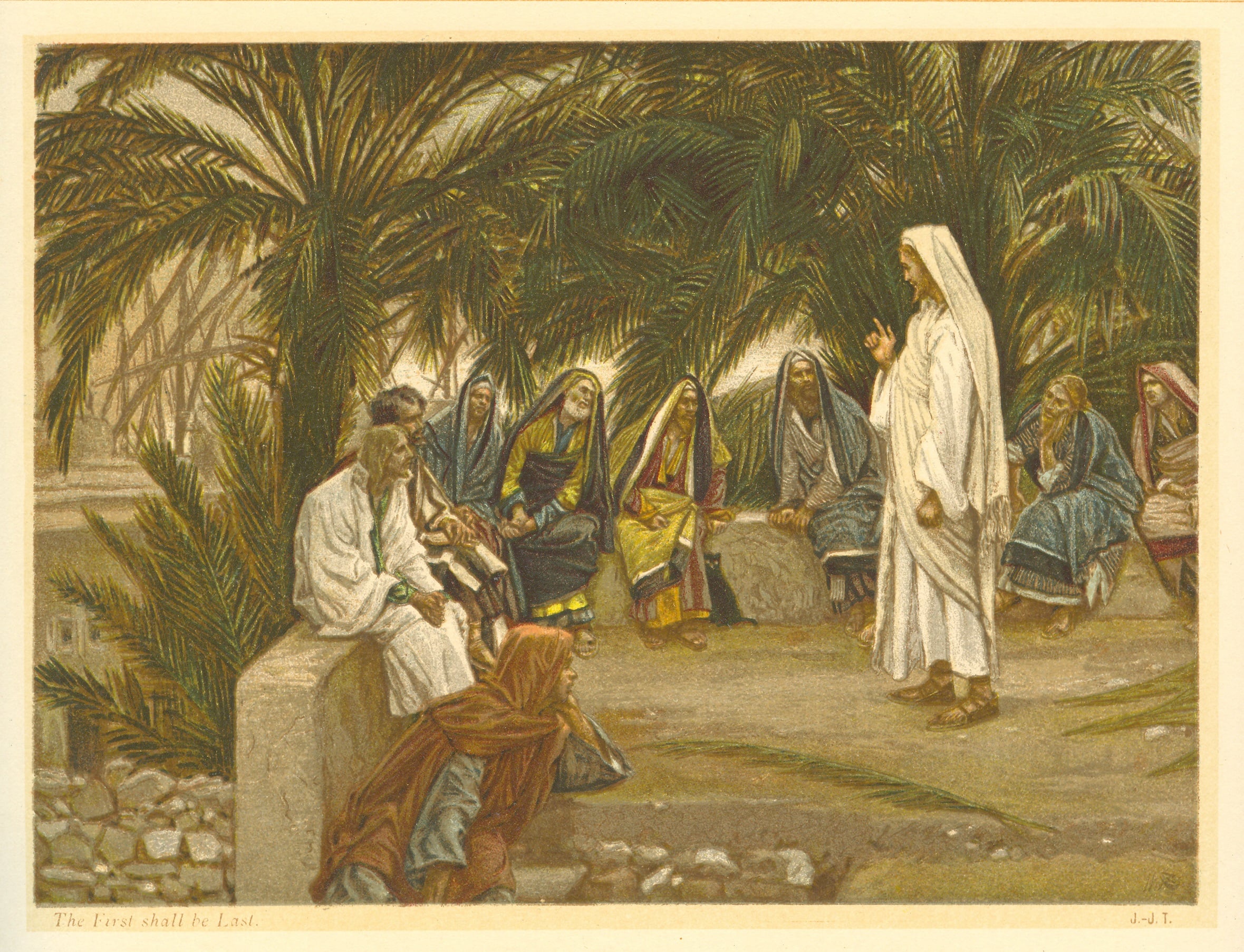 神话传说场景主题 - 末后为首 - 人物围坐听白衣者讲话 