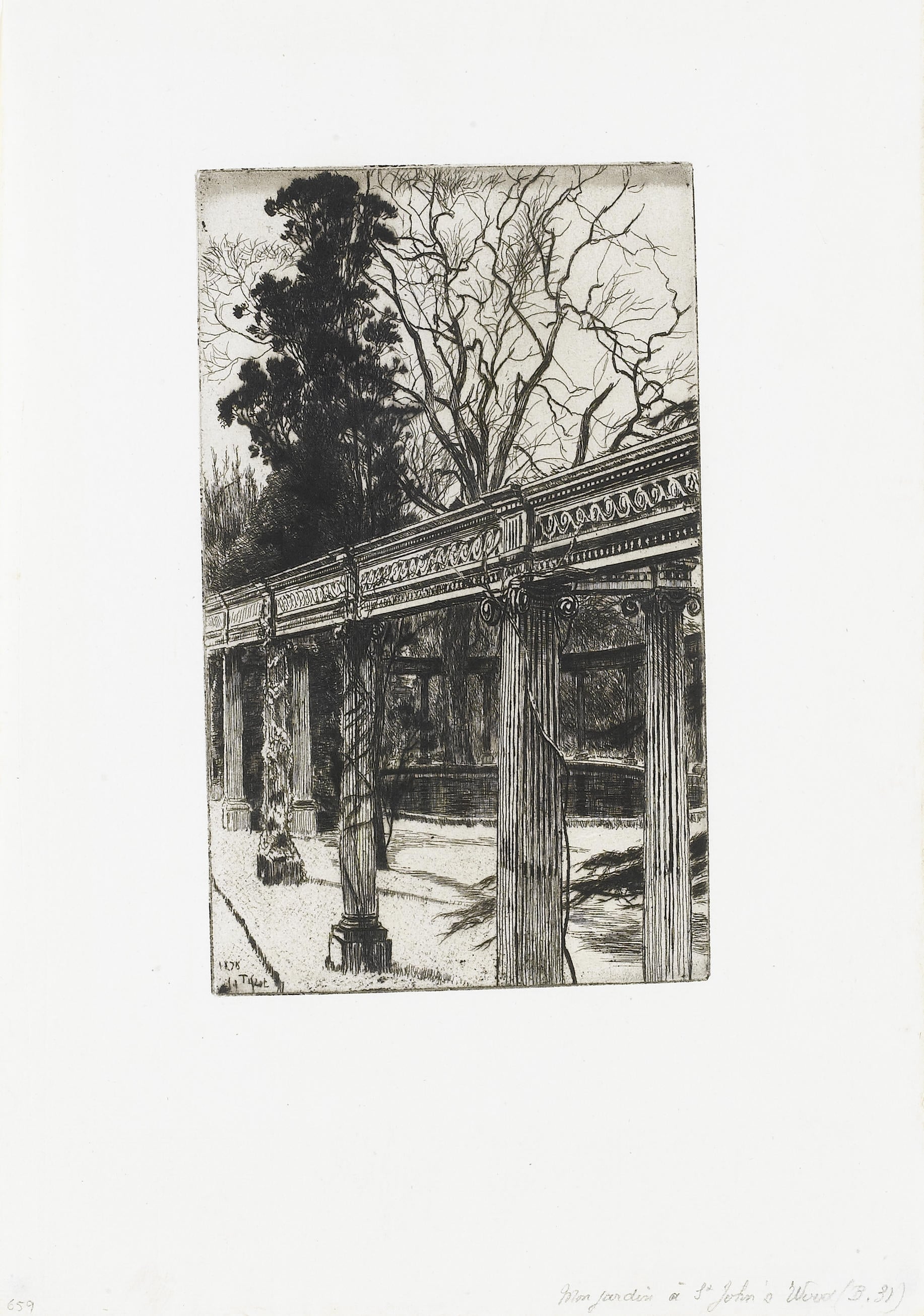 其他 - 无明确名字 - 黑白绘就柱廊树木景致 