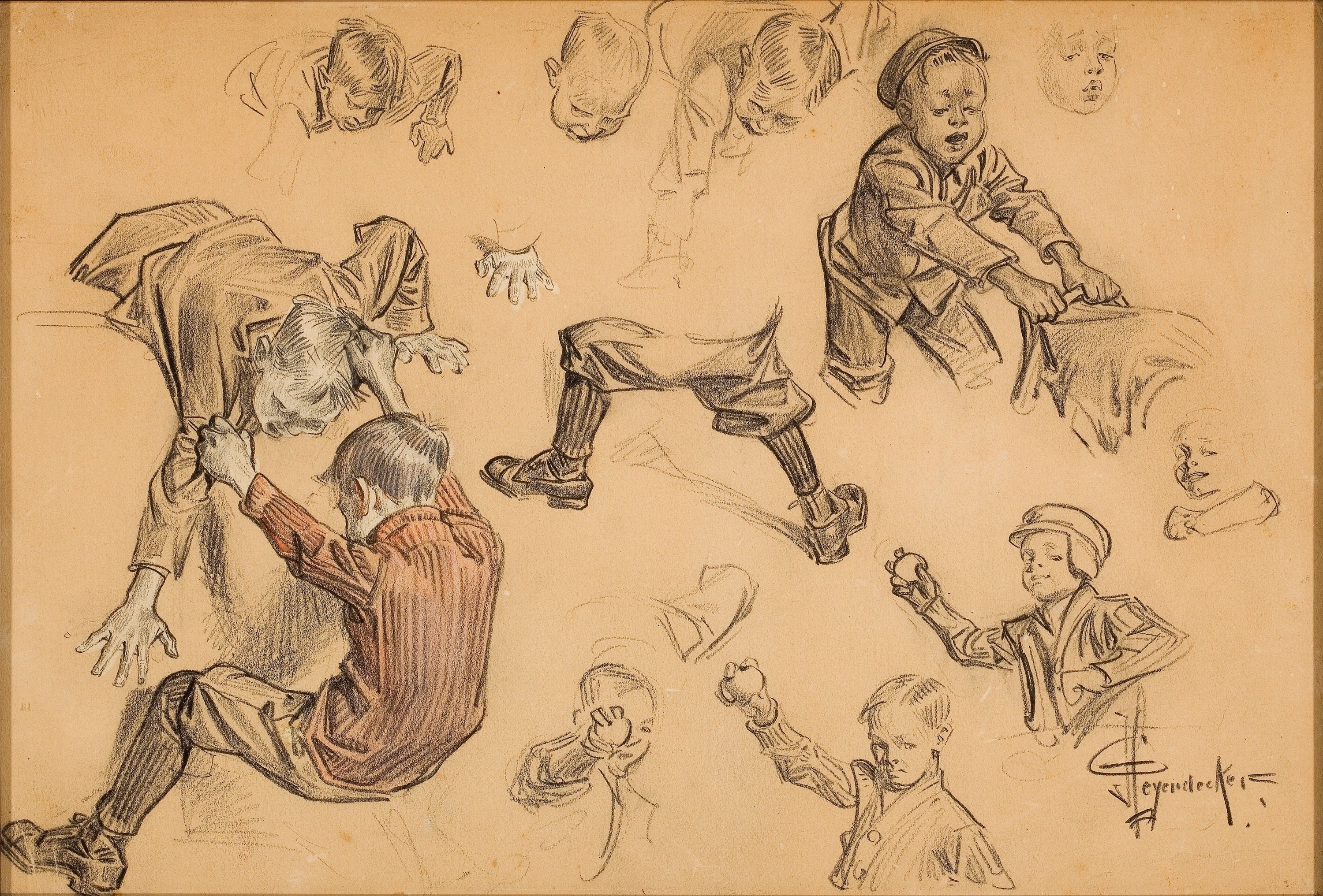 人物形象塑造主题 - 孩童动态素描习作 - 多样孩童姿态神情描绘 