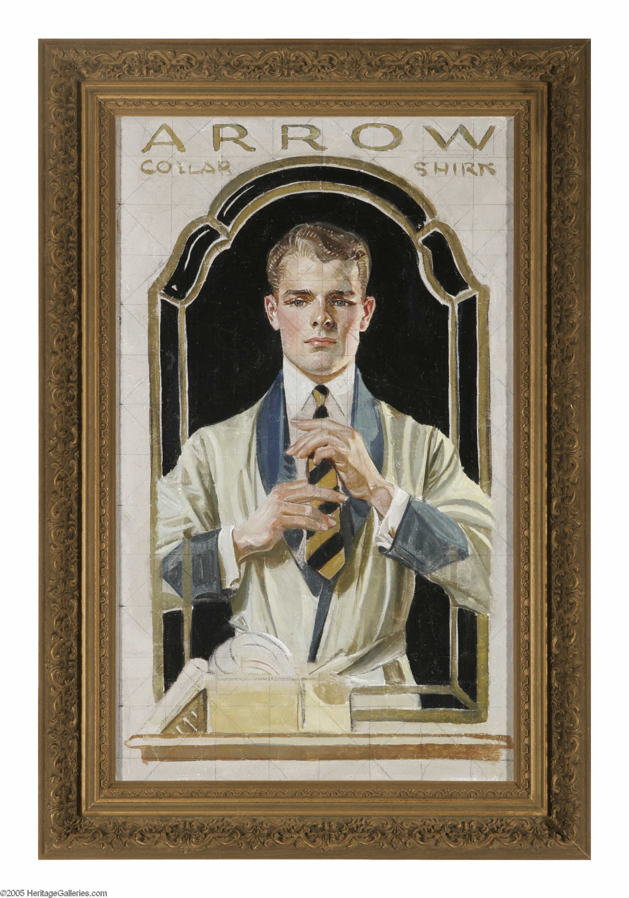 广告插画创作主题 - Arrow领衬衫广告 - 展示男士整理领带形象 