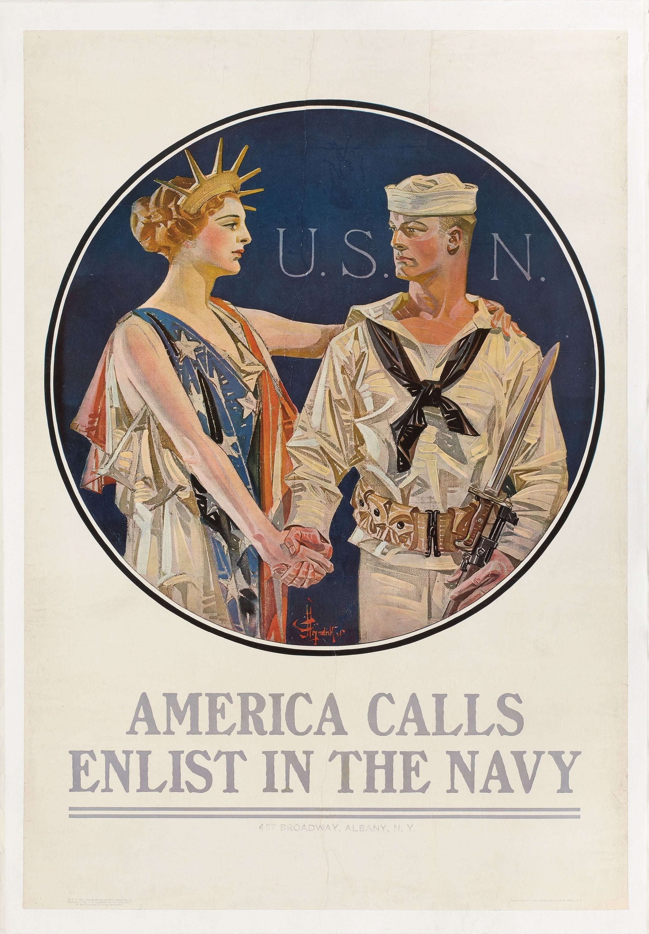 广告插画创作主题 - America Calls Enlist in the Navy - 号召入伍的美国征兵海报 