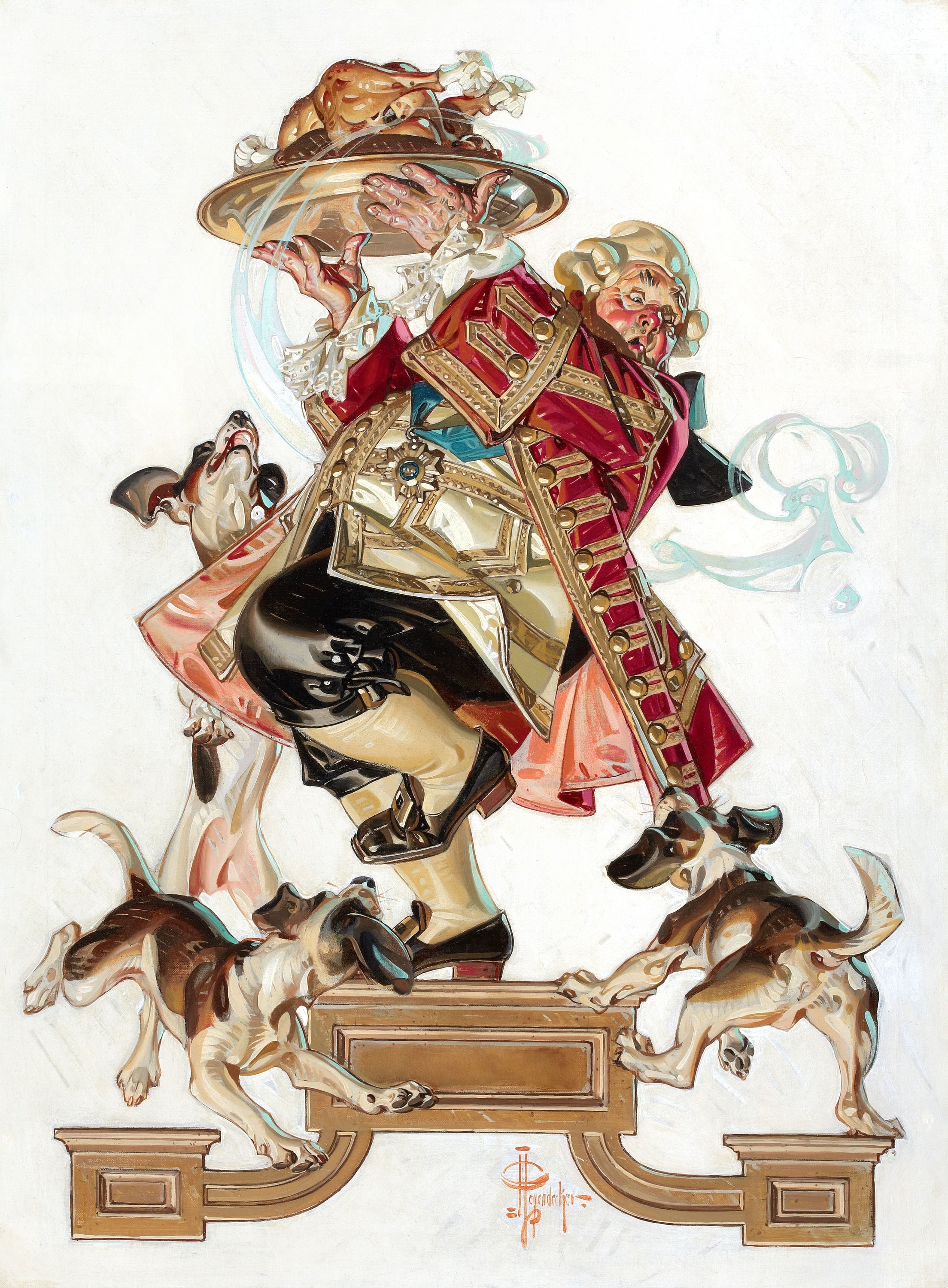 画面装饰风格主题 - 无 - 复古人物与群狗的画面 