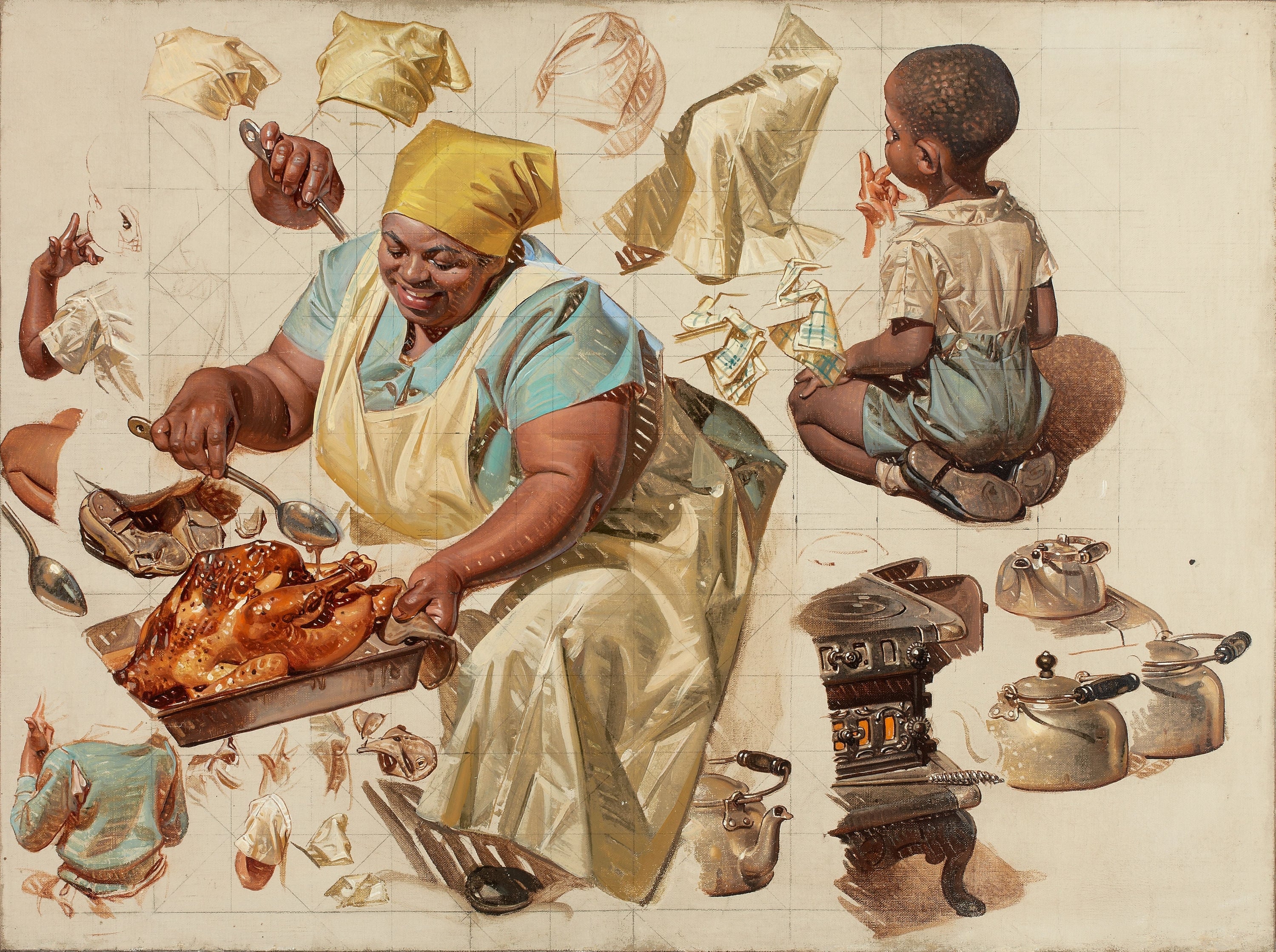 时尚生活展现主题 - 厨房中的温馨时刻 - 描绘主妇与孩童生活景 