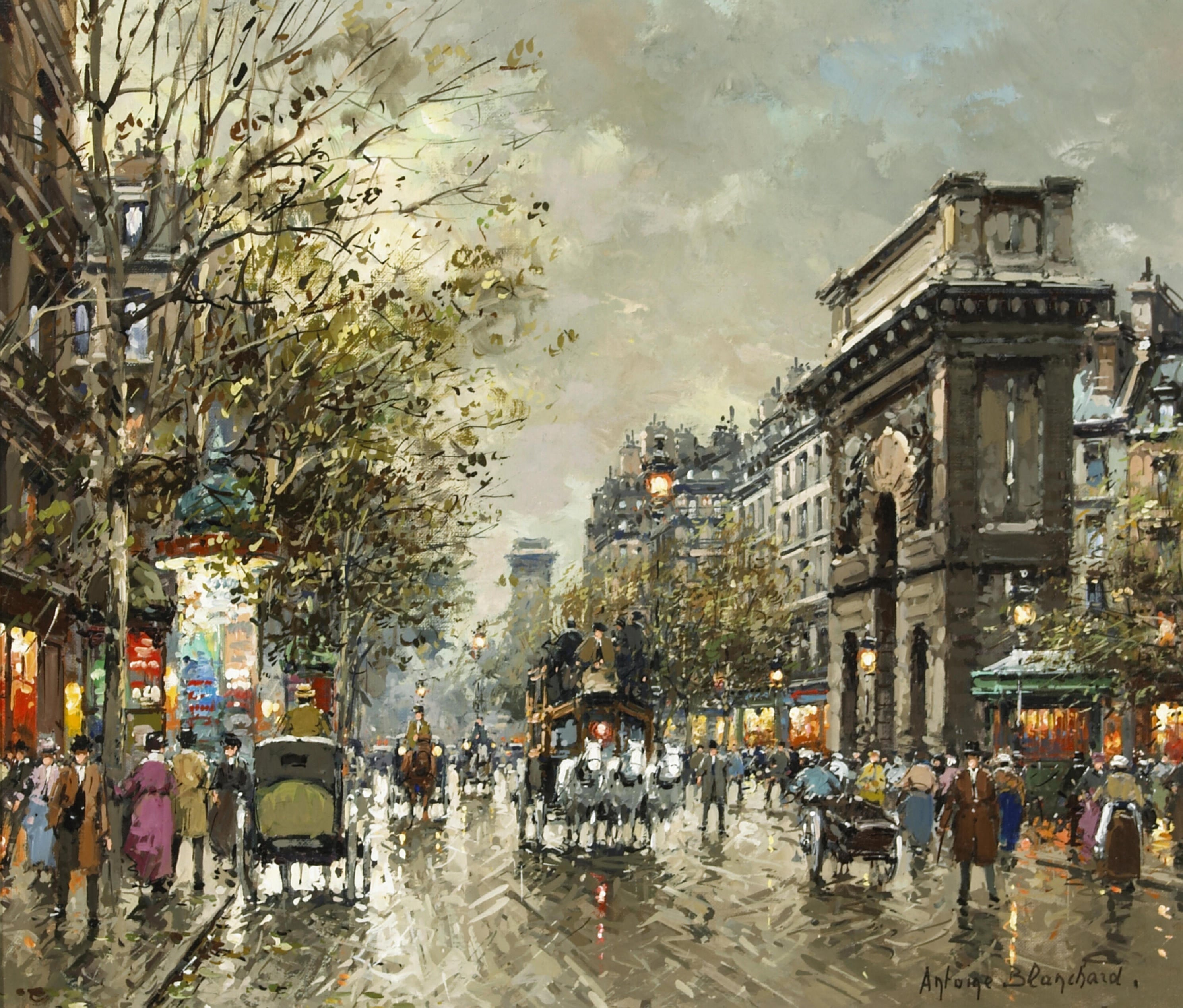 社会风俗场景主题 - 雨中街道的热闹景象 - 