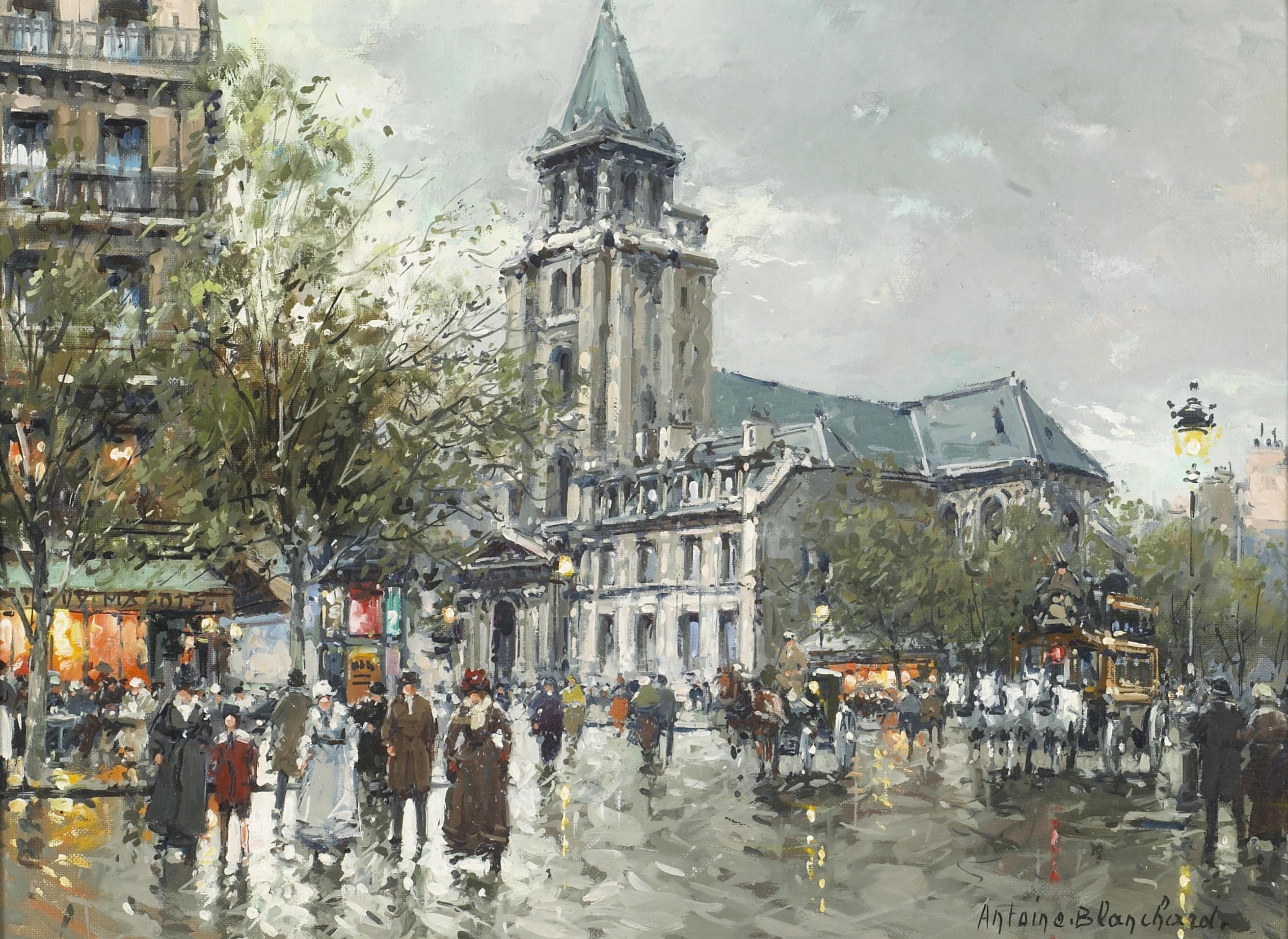 社会风俗场景主题 - 雨中街头的热闹景象 - 