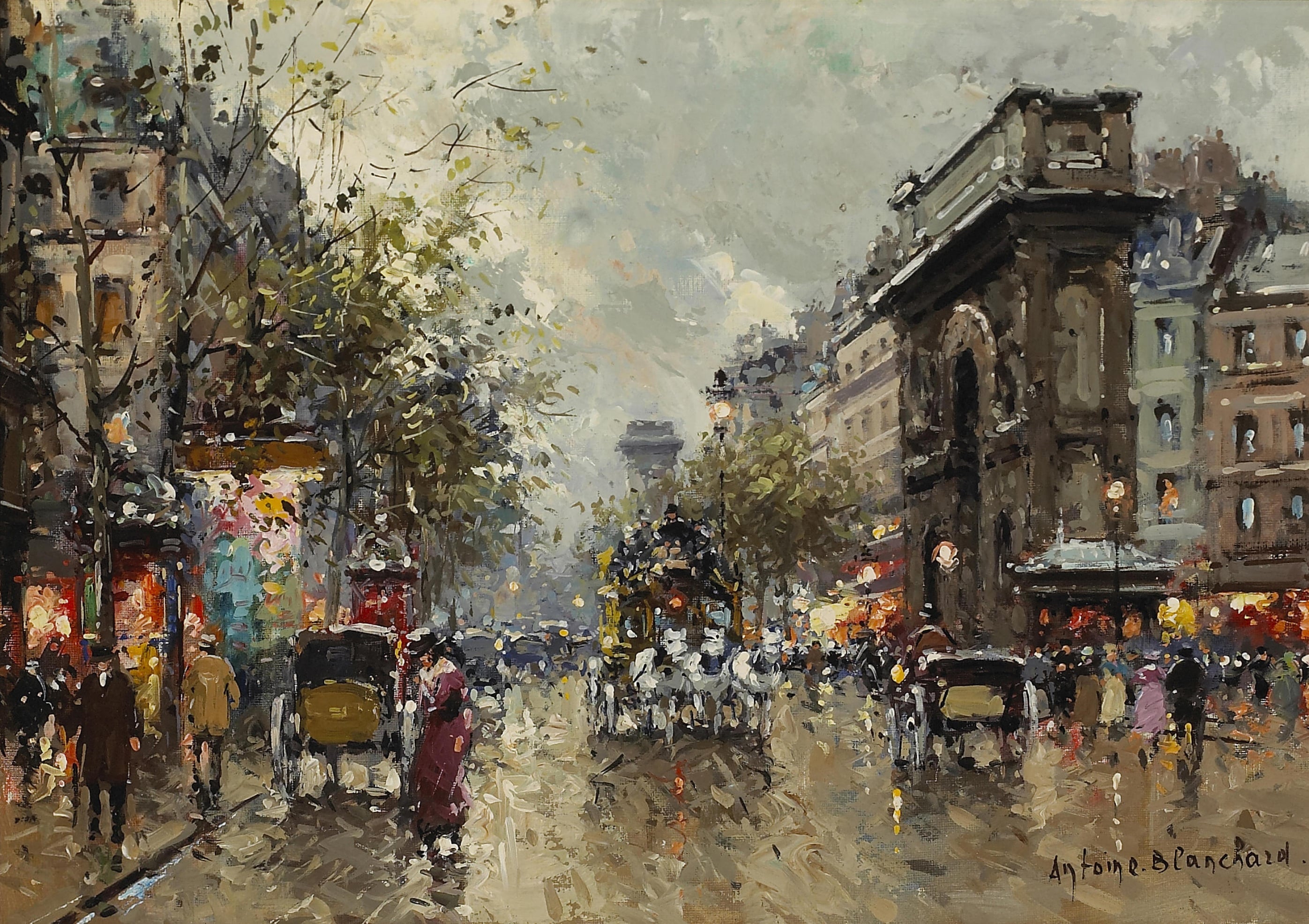 社会风俗场景主题 - 未知名街景画作 - 展现旧时街道热闹景象 