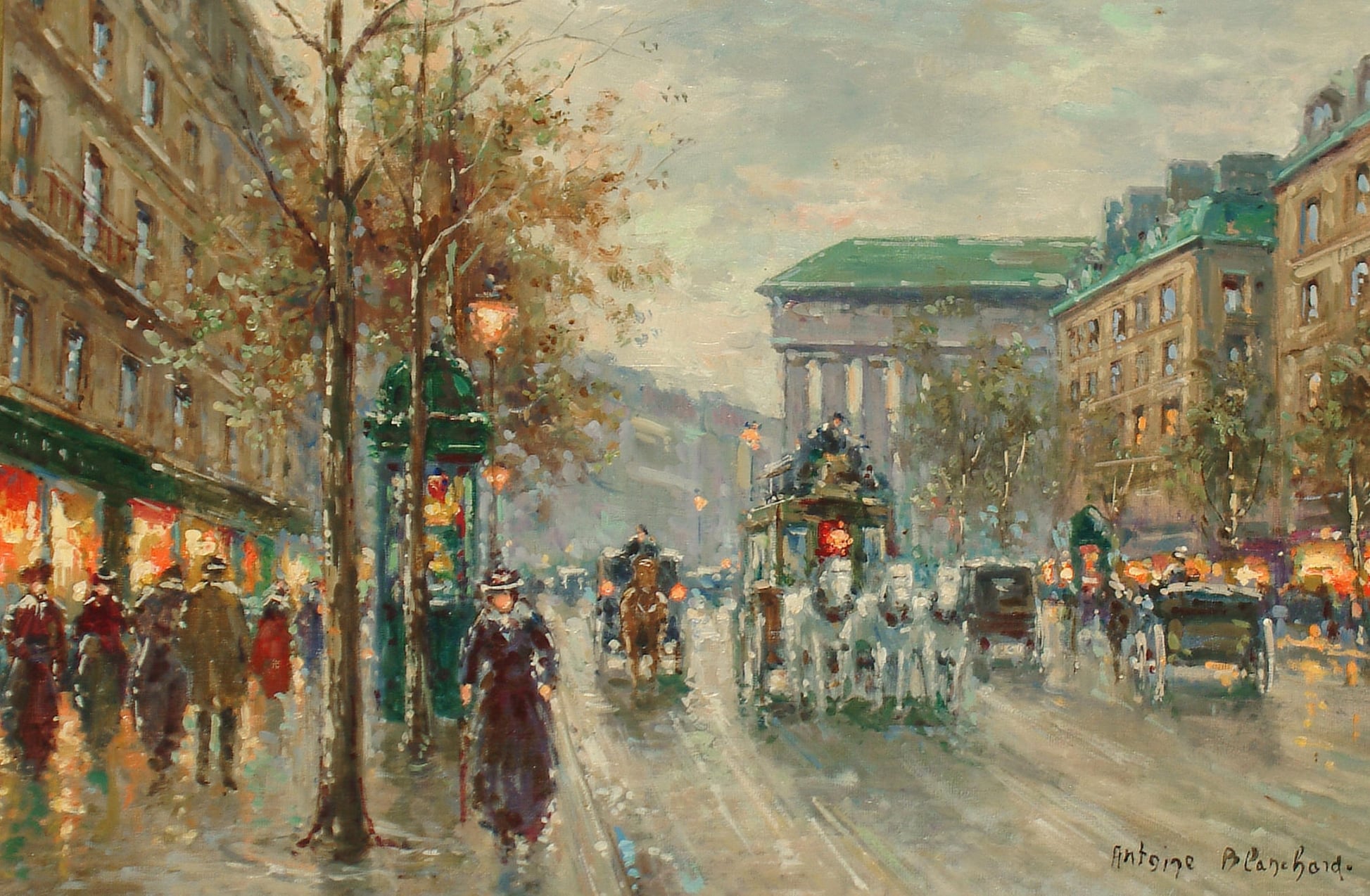 社会风俗场景主题 - 未知名街景画作 - 展现旧时街道生活风貌 